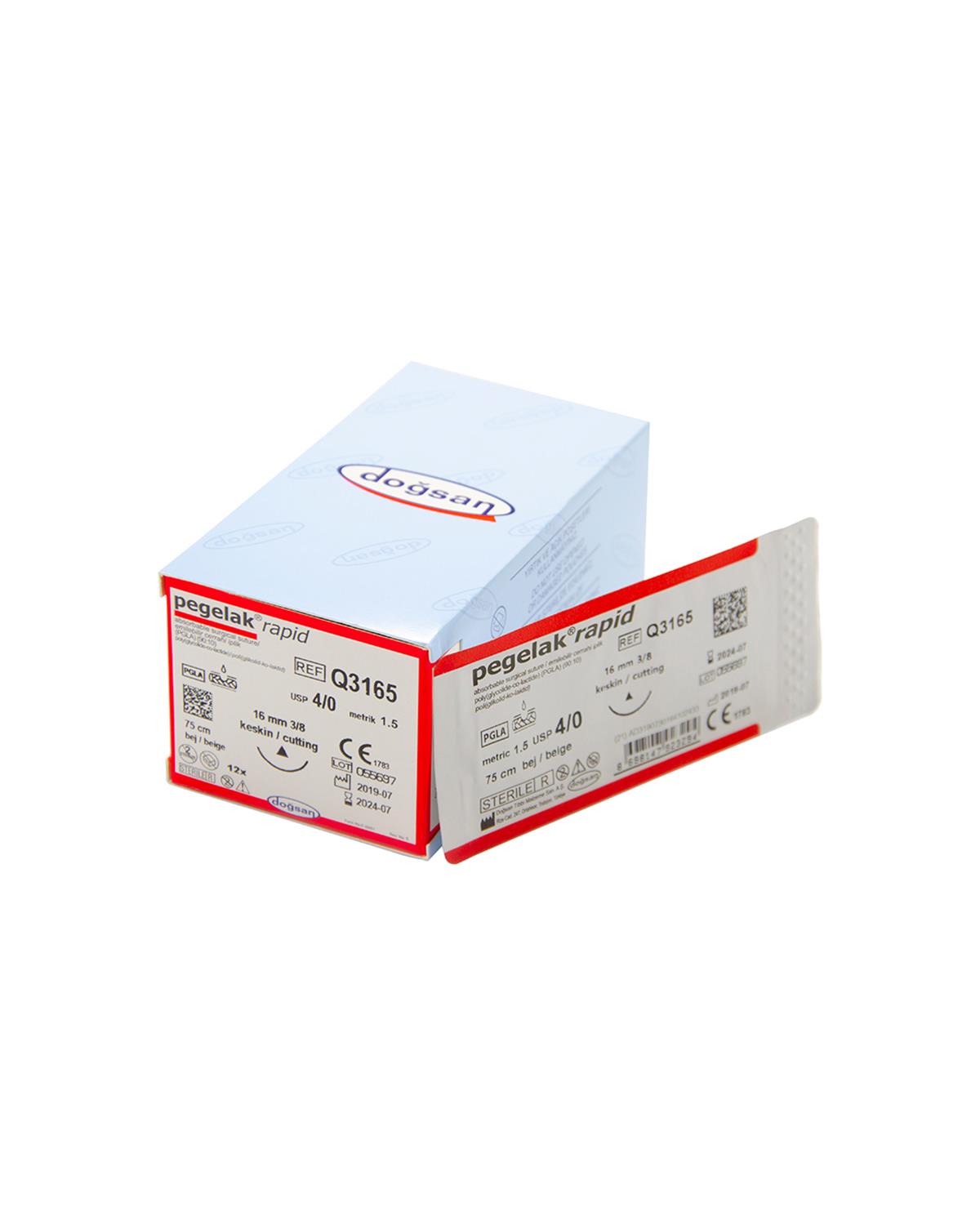 Q3165 DOĞSAN Pegelak Rapid 4/0 16 3/8 Keskin (Δ) 75cm PGLA Emilebilir Sütür 12 Ad./Pkt