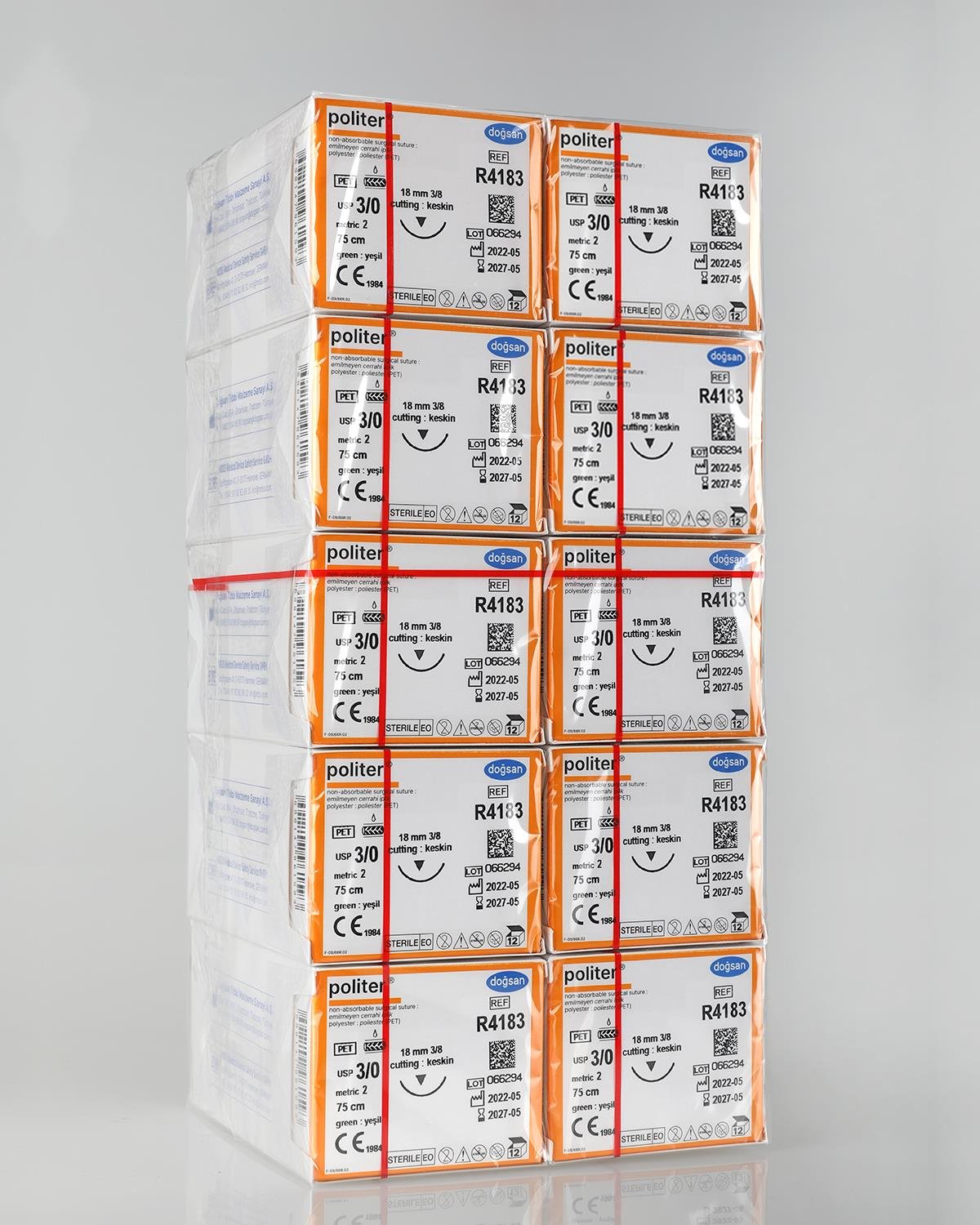 SET00062 Politer 3/0 18 3/8 Keskin (▼) 75cm Polyester Emilemeyen Sütür 10 Kt./Set