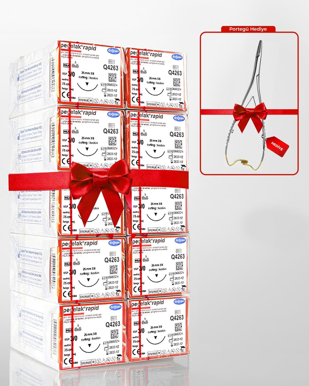 SET00093 Pegelak Rapid 3/0 26 3/8 Keskin (▼) 75cm PGLA Emilebilir Sütür 12 Ad./Pkt (TC Portegü Hediyeli)