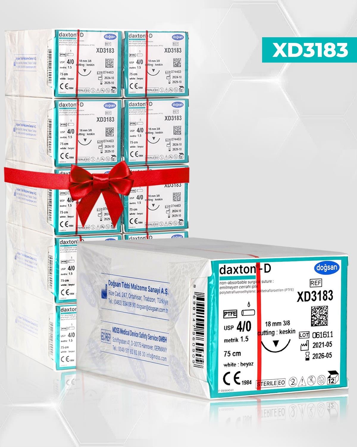 SET00102 DOĞSAN Daxton-D 4/0 18 3/8 Keskin (▼) 75cm TEFLON Emilemeyen Sütür 10 Kt./Set