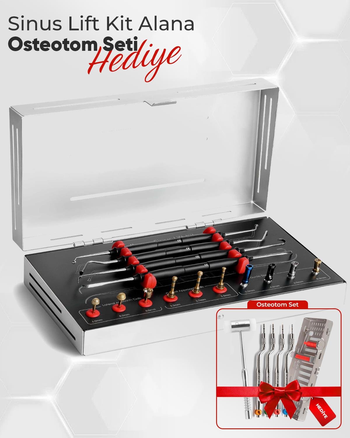 Sinüs Lifting Aleti 14 Ad./Kaset (Osteotom Set Hediyeli)