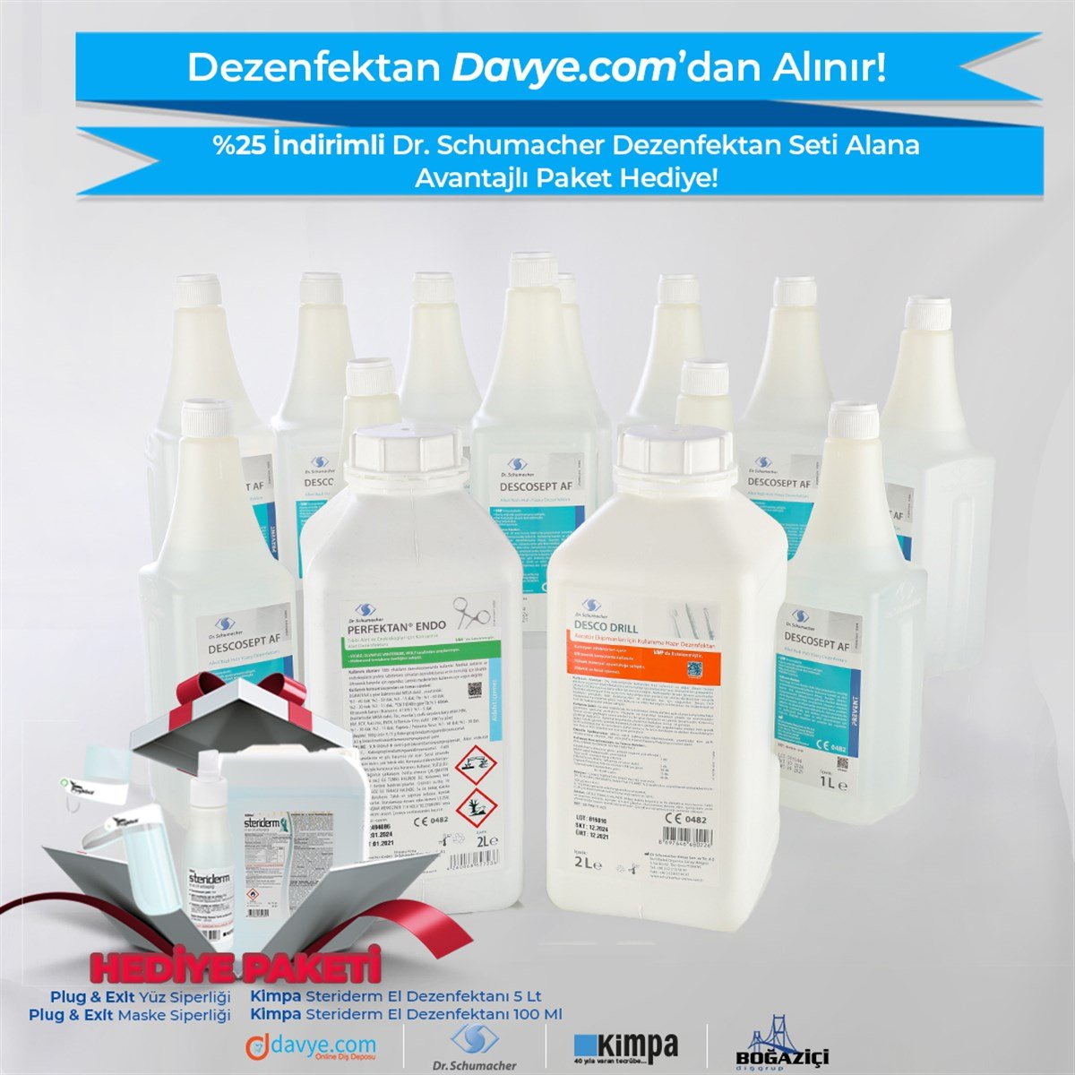 Standart Klinik Dezenfektan Seti (Descosept Af Yüzey Dezenfektanı 12 lt./Perfektan Endo Alet Dezenfektanı 2  lt./Desco Drill Frez Dezenfektanı  lt.)
