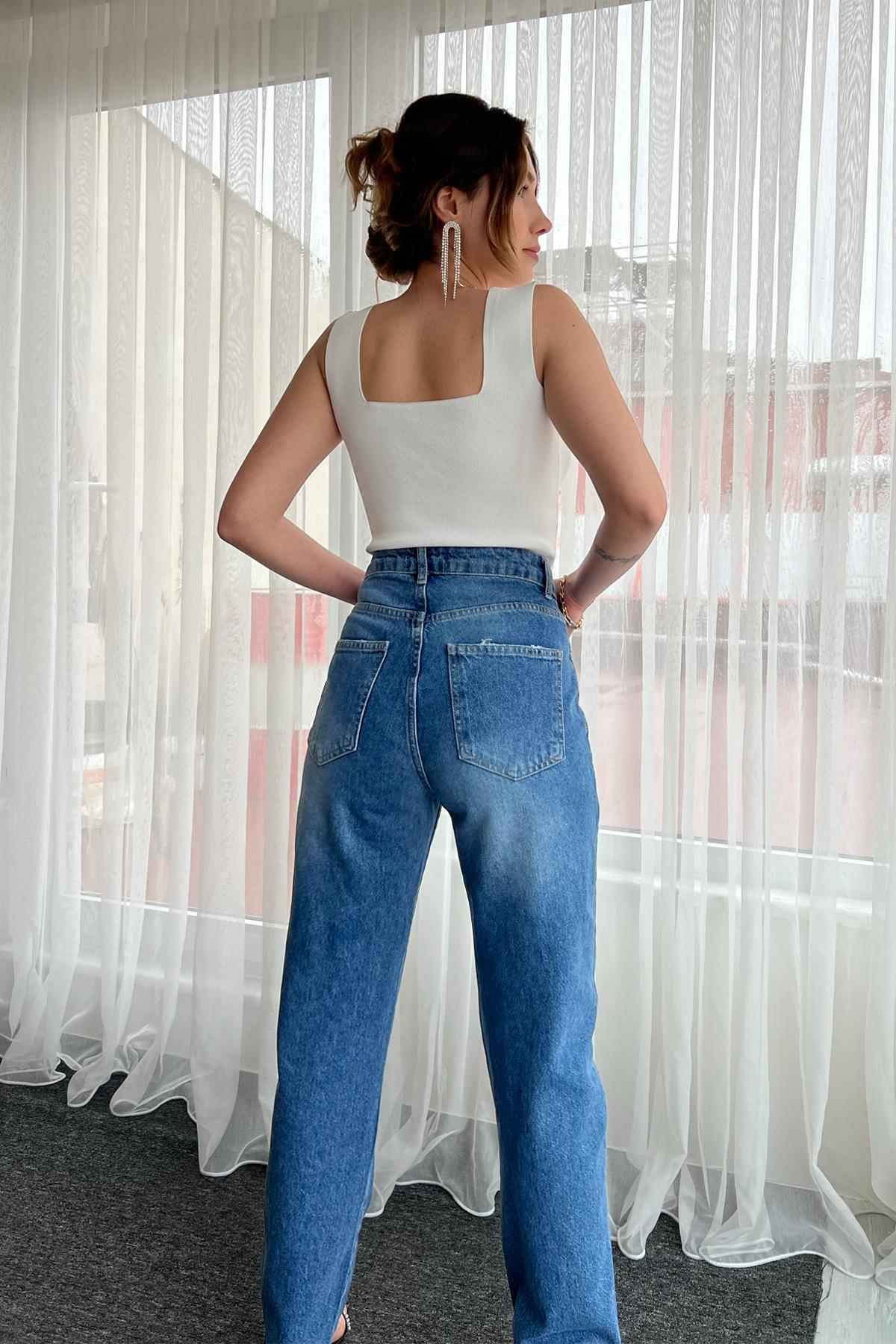 TAŞ DETAYLI KARE ATLET BEYAZ