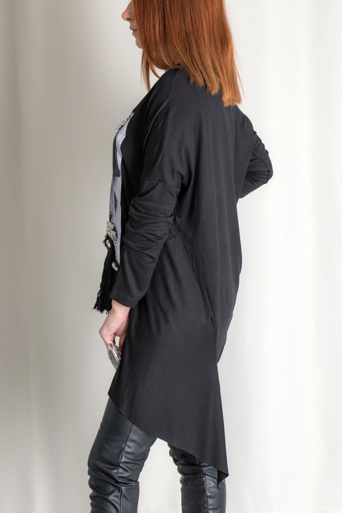 ASİMETRİK KESİM BLUZ SİYAH-BEYAZ