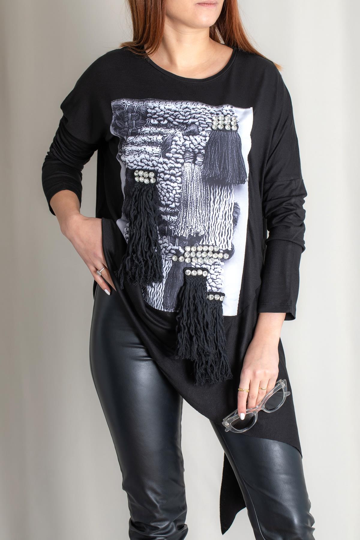 ASİMETRİK KESİM BLUZ SİYAH-BEYAZ