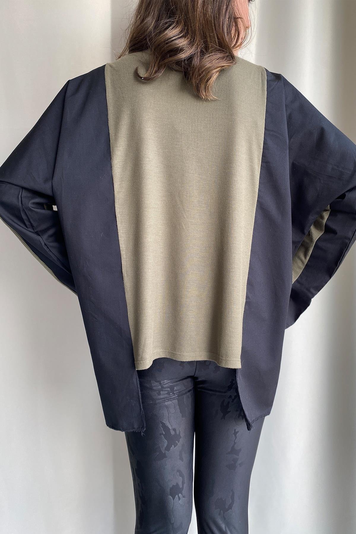 BASKI VE TAŞ DETAYLI BLUZ YEŞİL