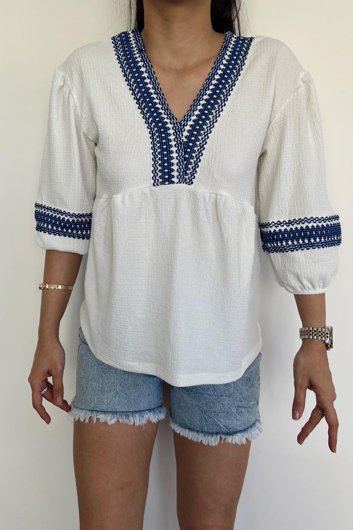 V YAKA YARIM KOL BLUZ