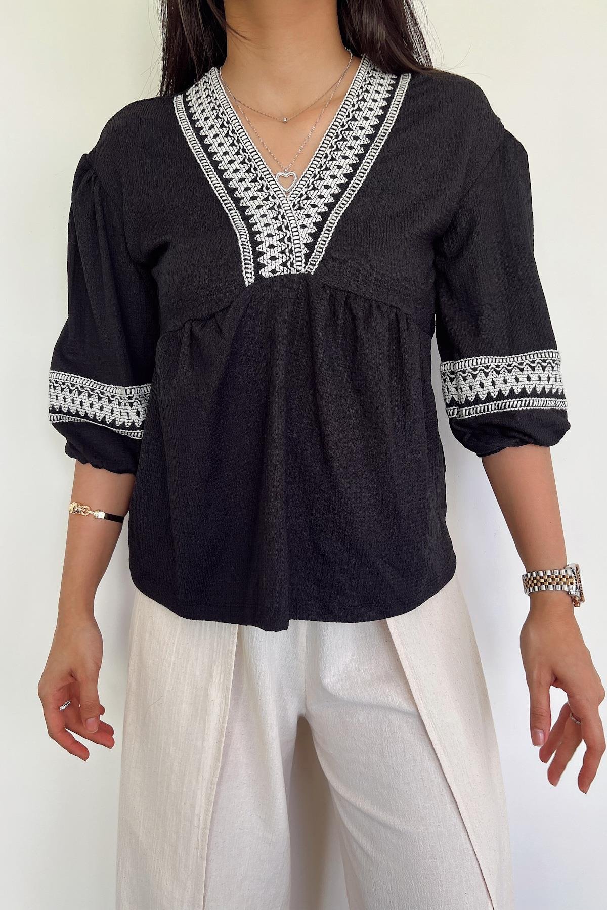 V YAKA YARIM KOL BLUZ