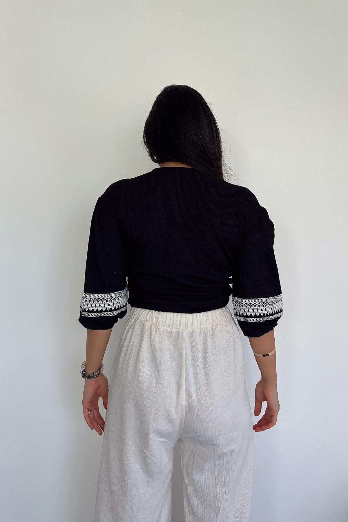 V YAKA YARIM KOL BLUZ