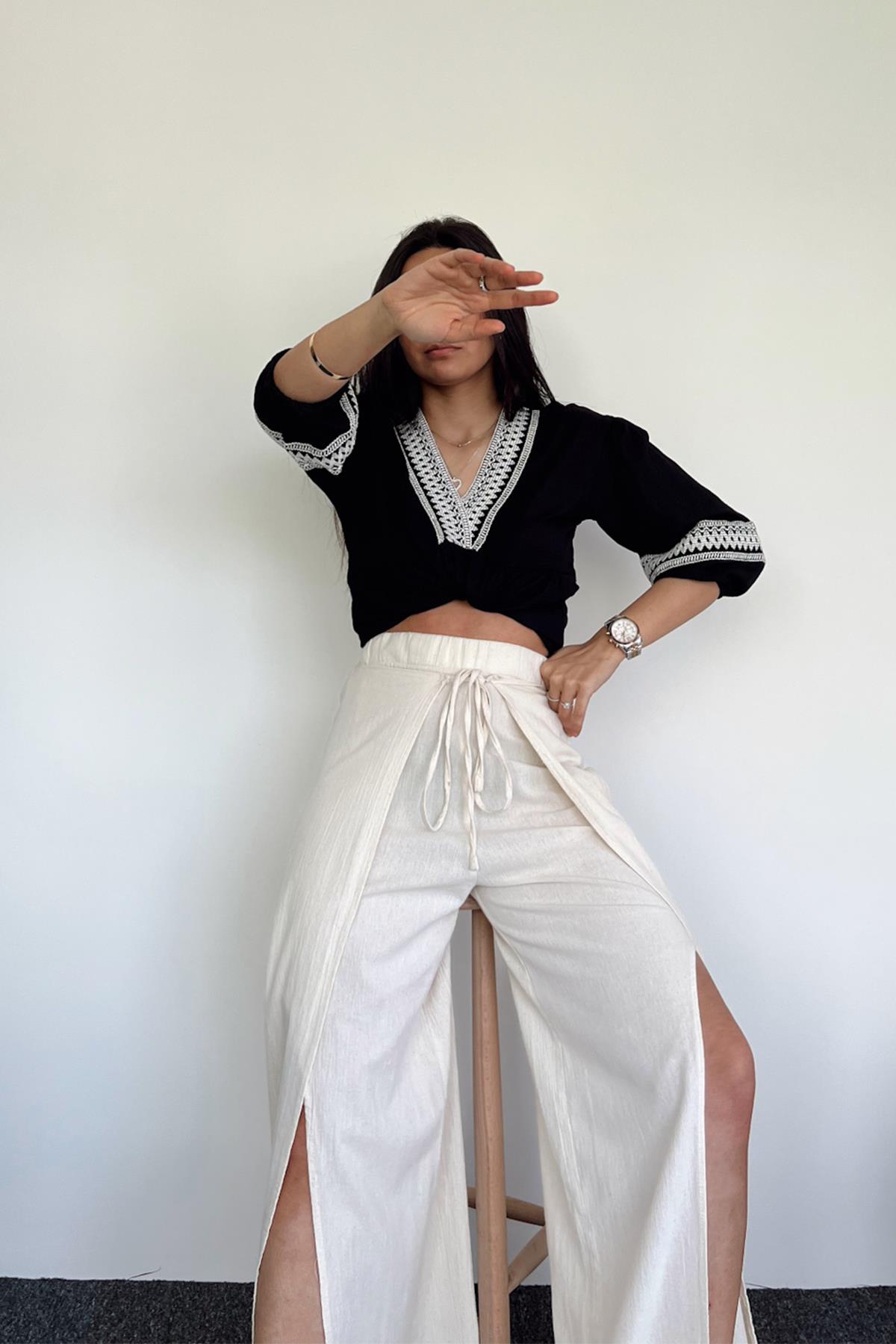 V YAKA YARIM KOL BLUZ