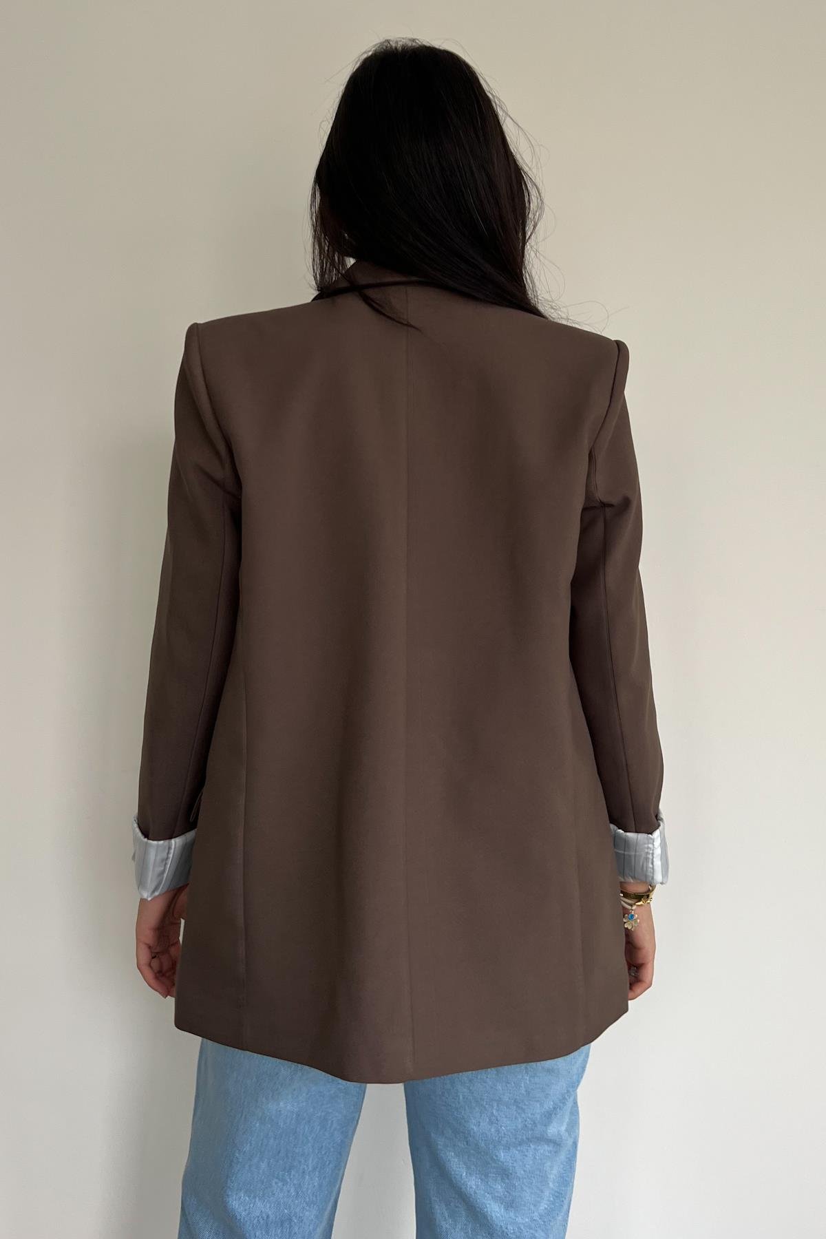 ASTARI ÇİZGİLİ CEKET KAHVE