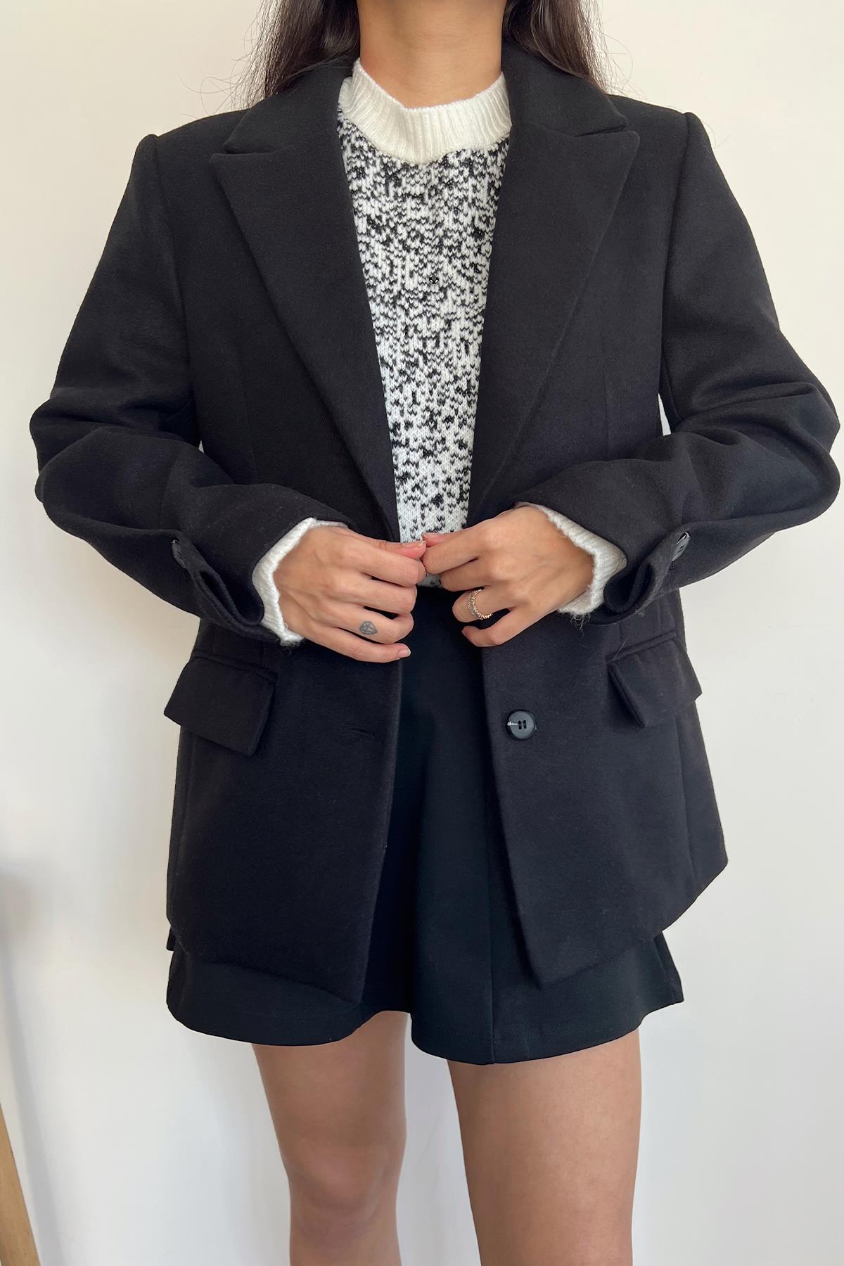 BLAZER KESİM KAŞE CEKET SİYAH