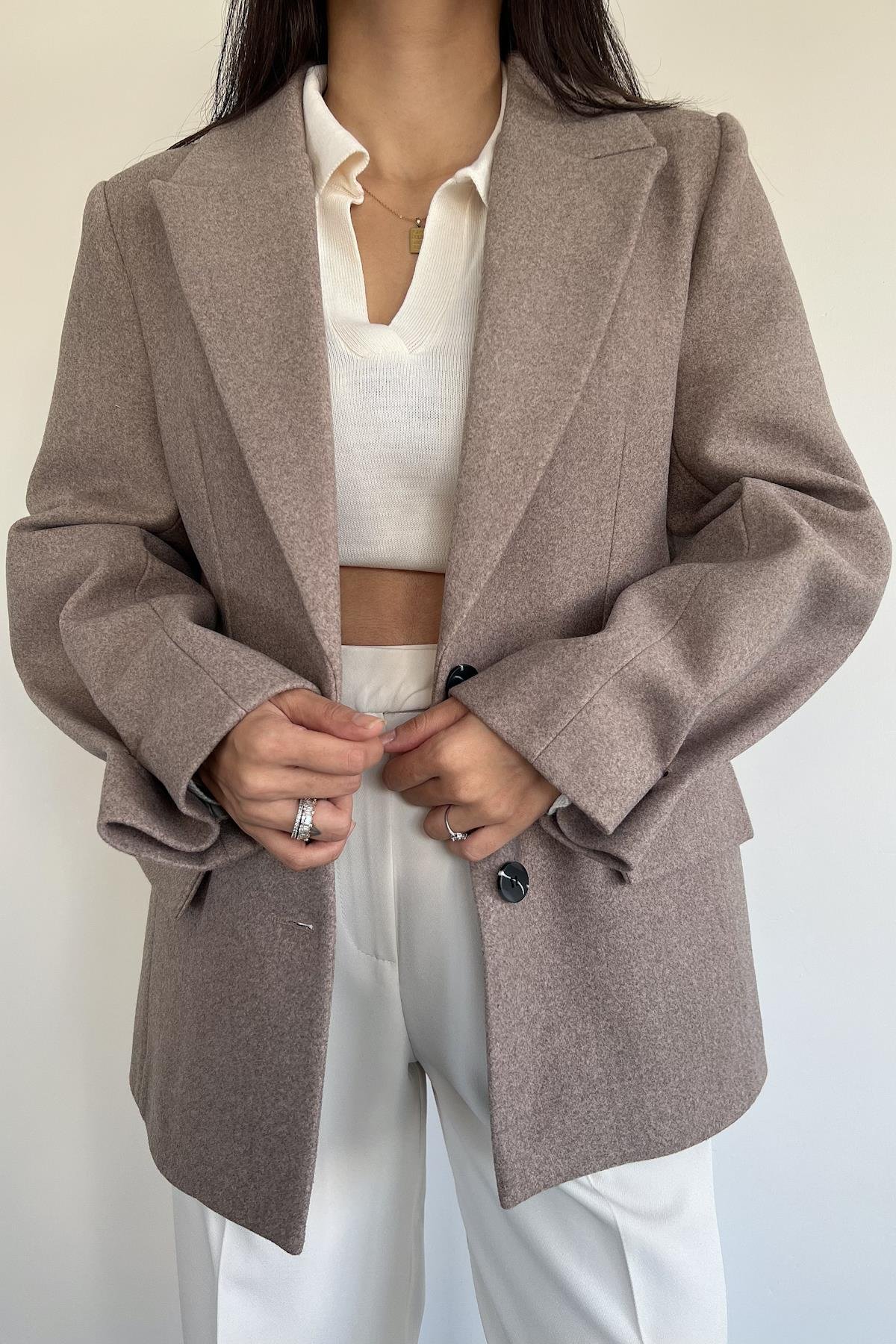 BLAZER KESİM KAŞE CEKET VİZON