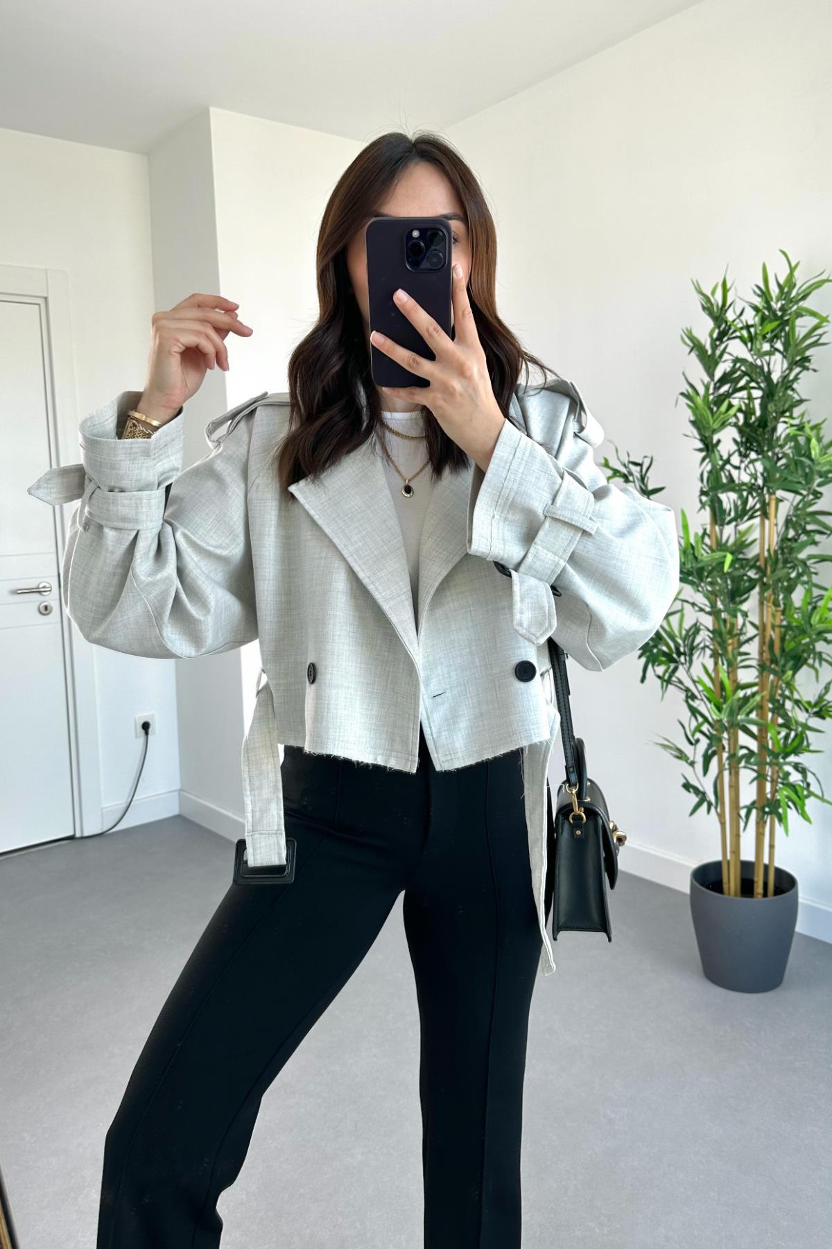 CROP TRENCKOT AÇIK GRİ