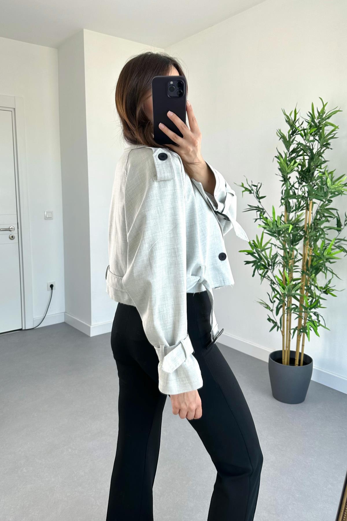 CROP TRENCKOT AÇIK GRİ