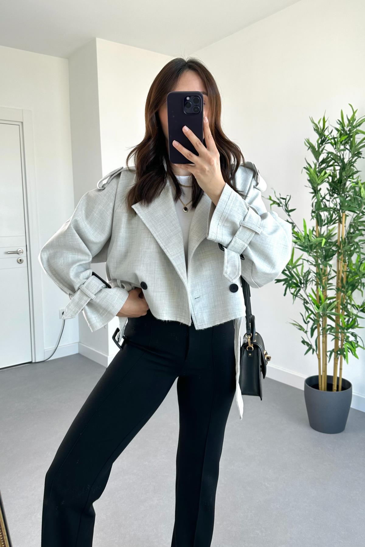 CROP TRENCKOT AÇIK GRİ