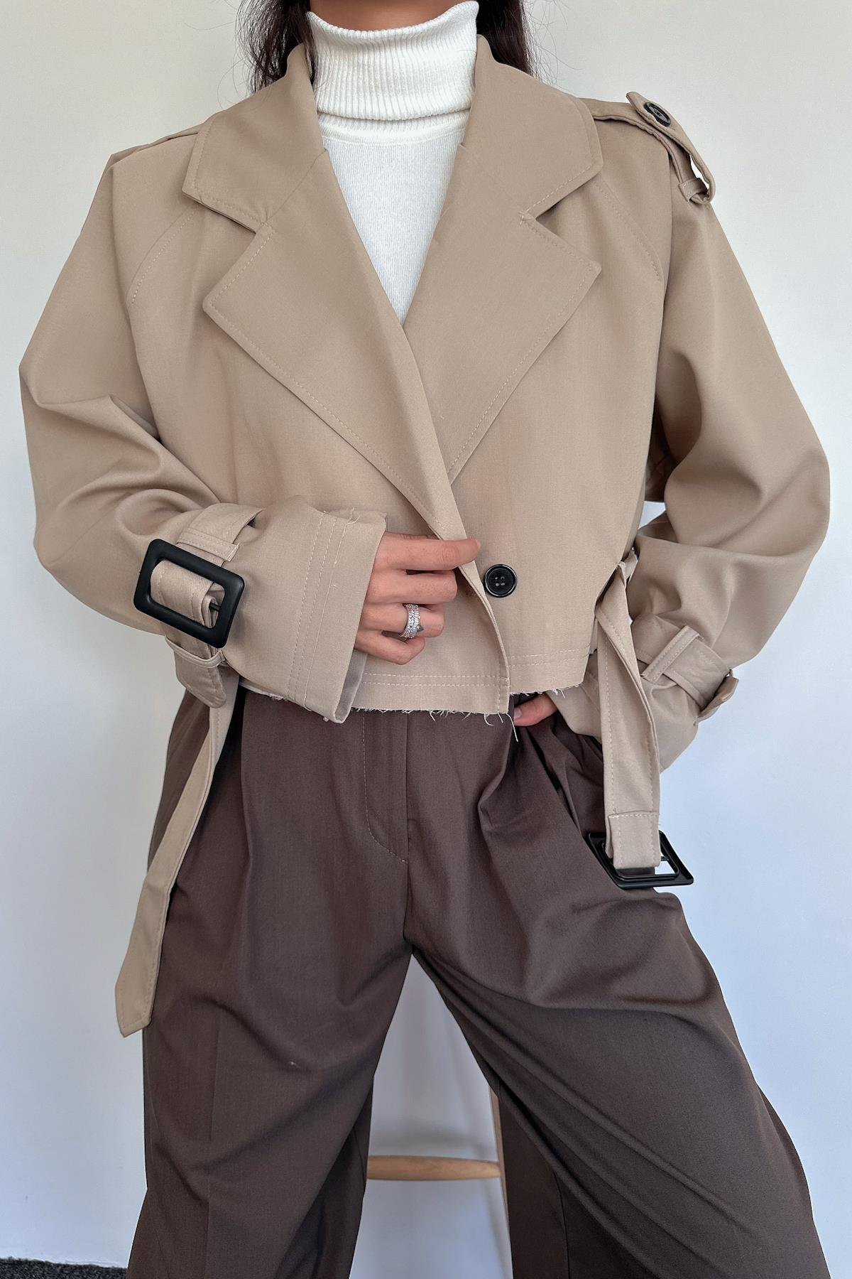 CROP TRENCKOT BEJ