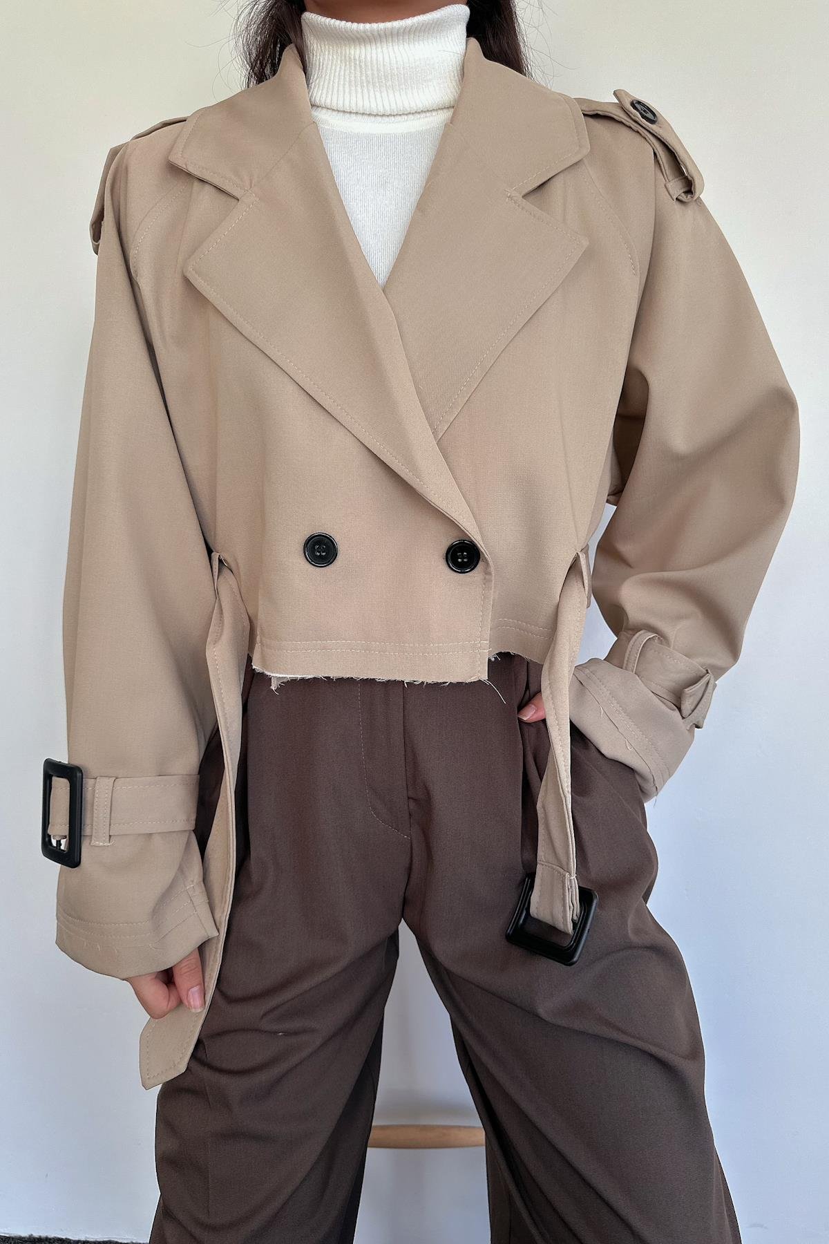 CROP TRENCKOT BEJ