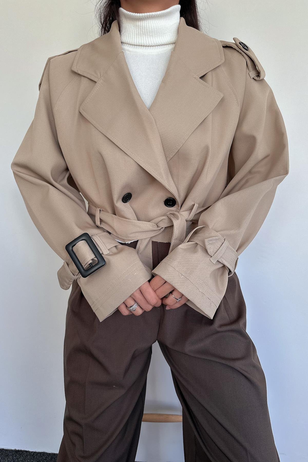 CROP TRENCKOT BEJ