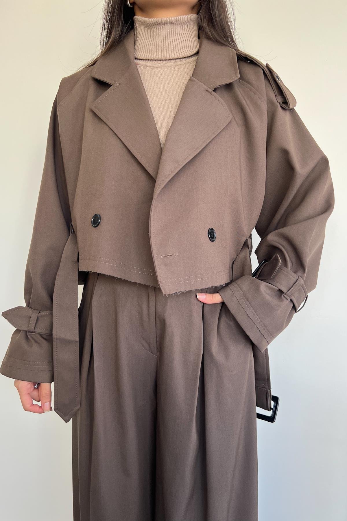CROP TRENCKOT KAHVE