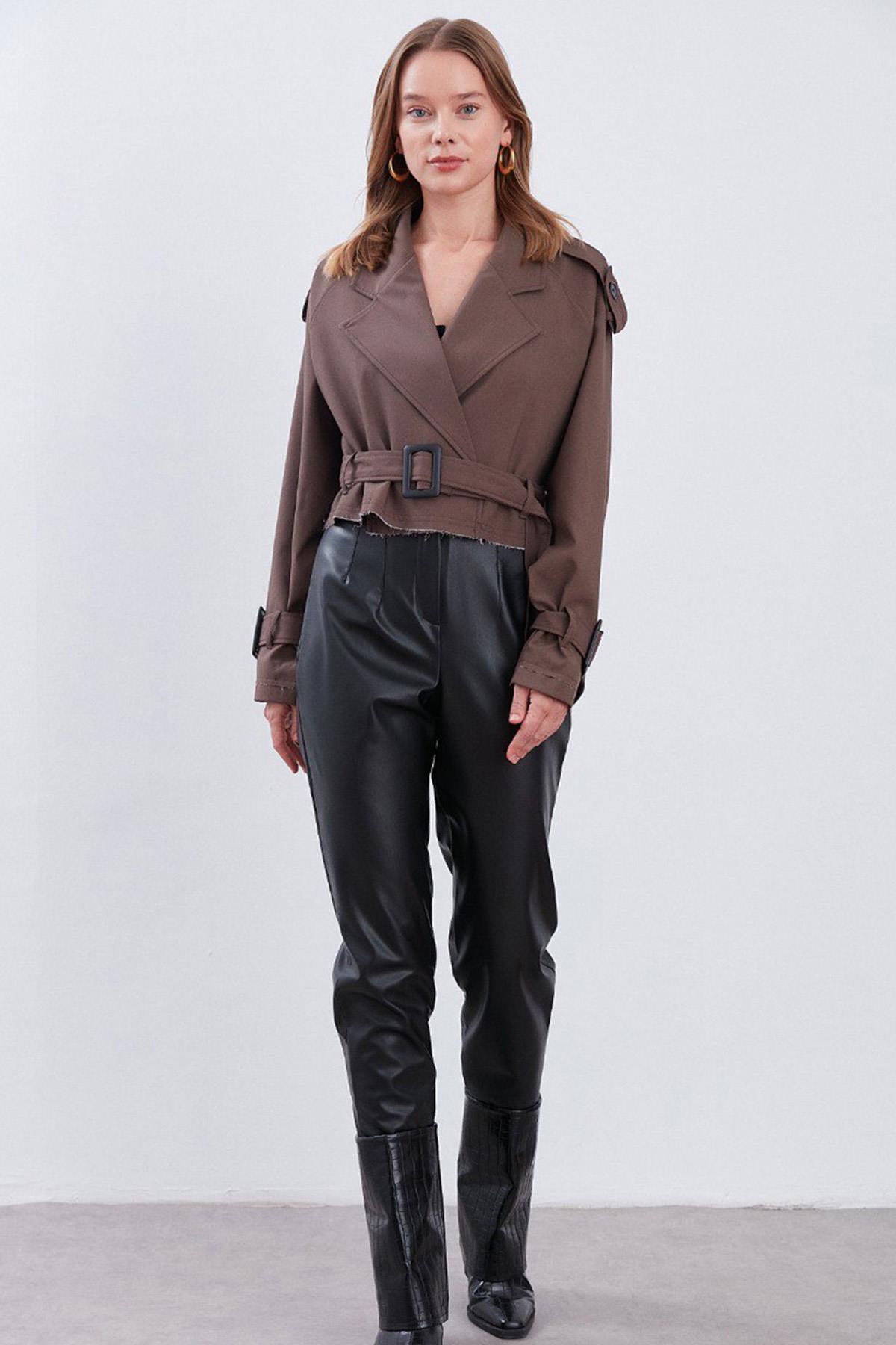 CROP TRENCKOT KAHVE
