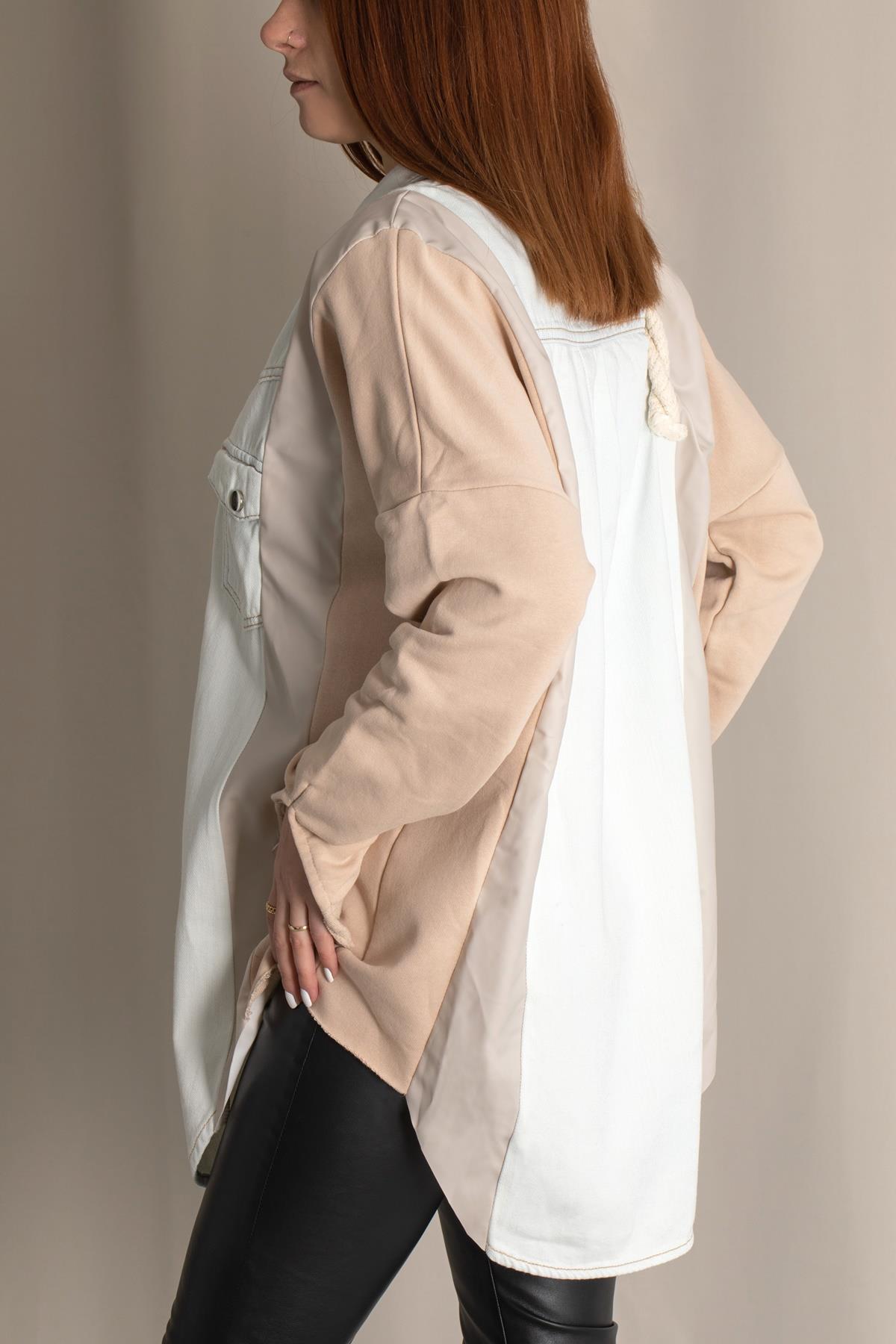 DERİ DETAYLI CEKET AÇIK MAVİ