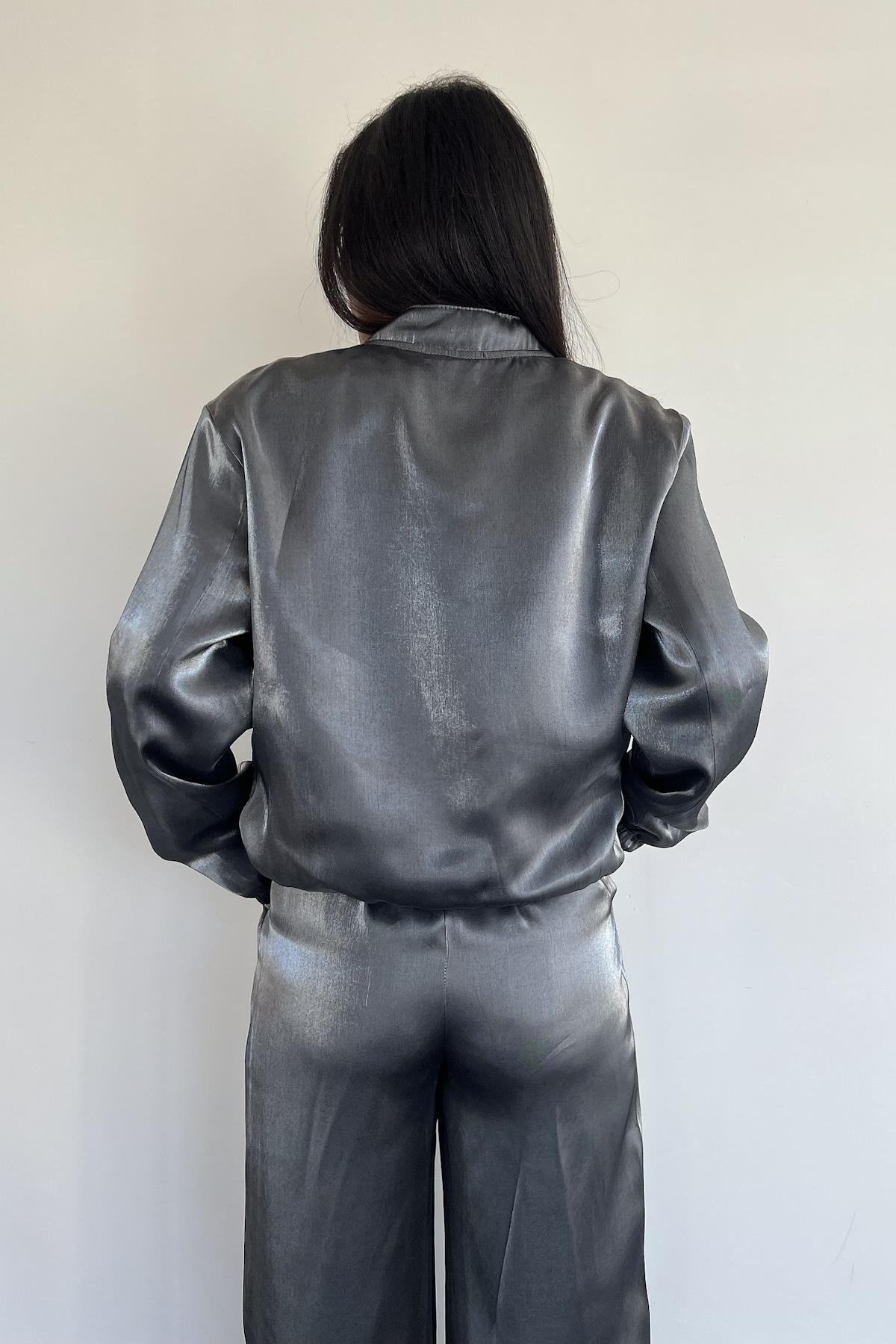 METALİK GÖRÜNÜMLÜ BOMBER CEKET GRİ