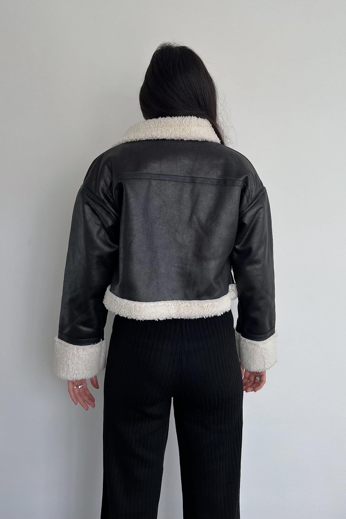 سترة جلدية قصيرة بحزام تيدي