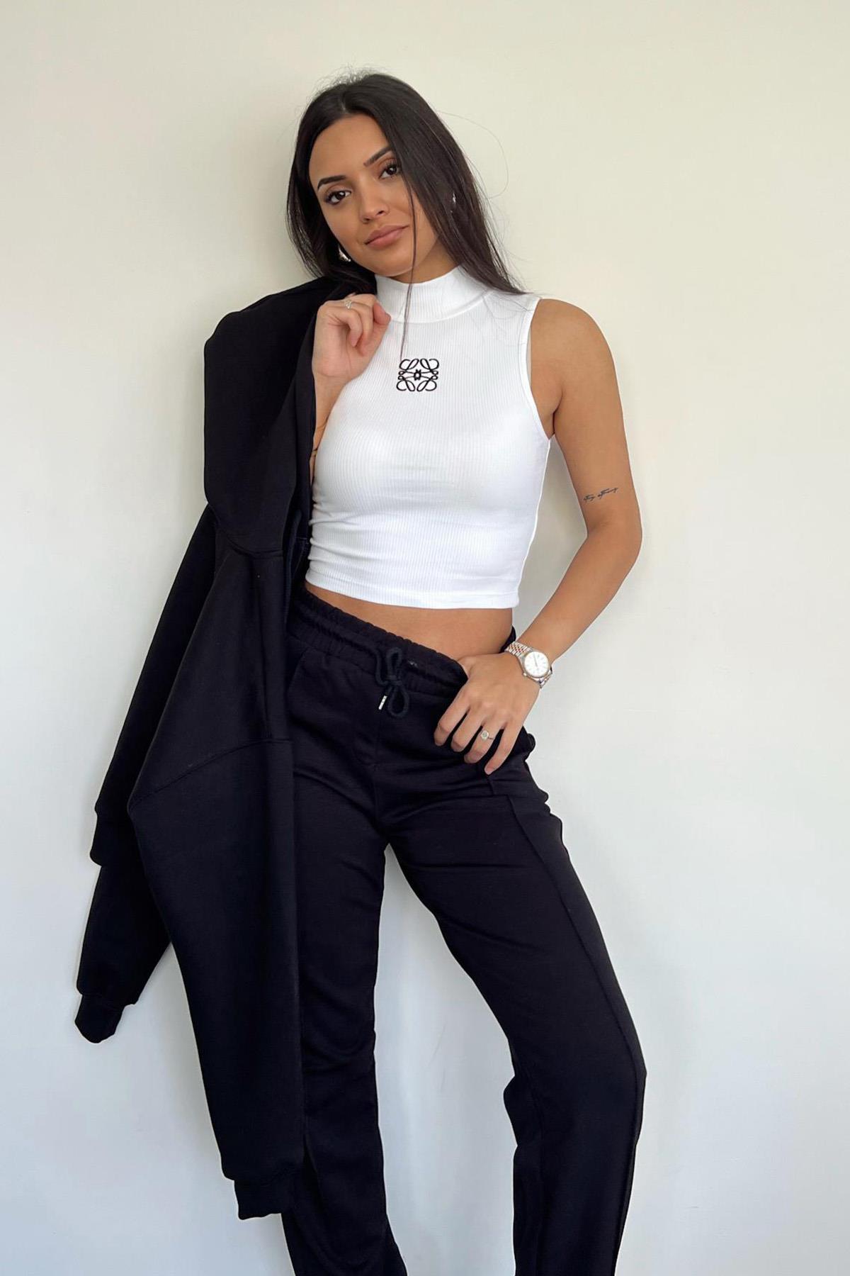 BALIKÇI YAKA NAKISHLI KASKORSE CROP