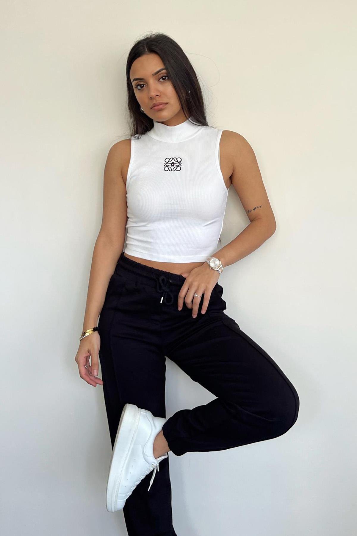 BALIKÇI YAKA NAKISHLI KASKORSE CROP