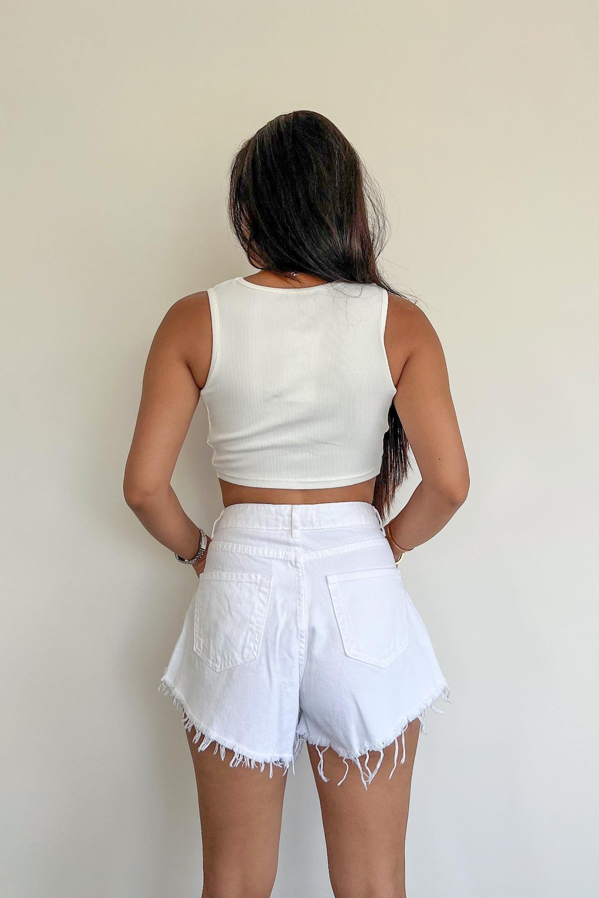 PRINTED HALTERED COLLAR SLEEVELESS CROP T-SHIRT