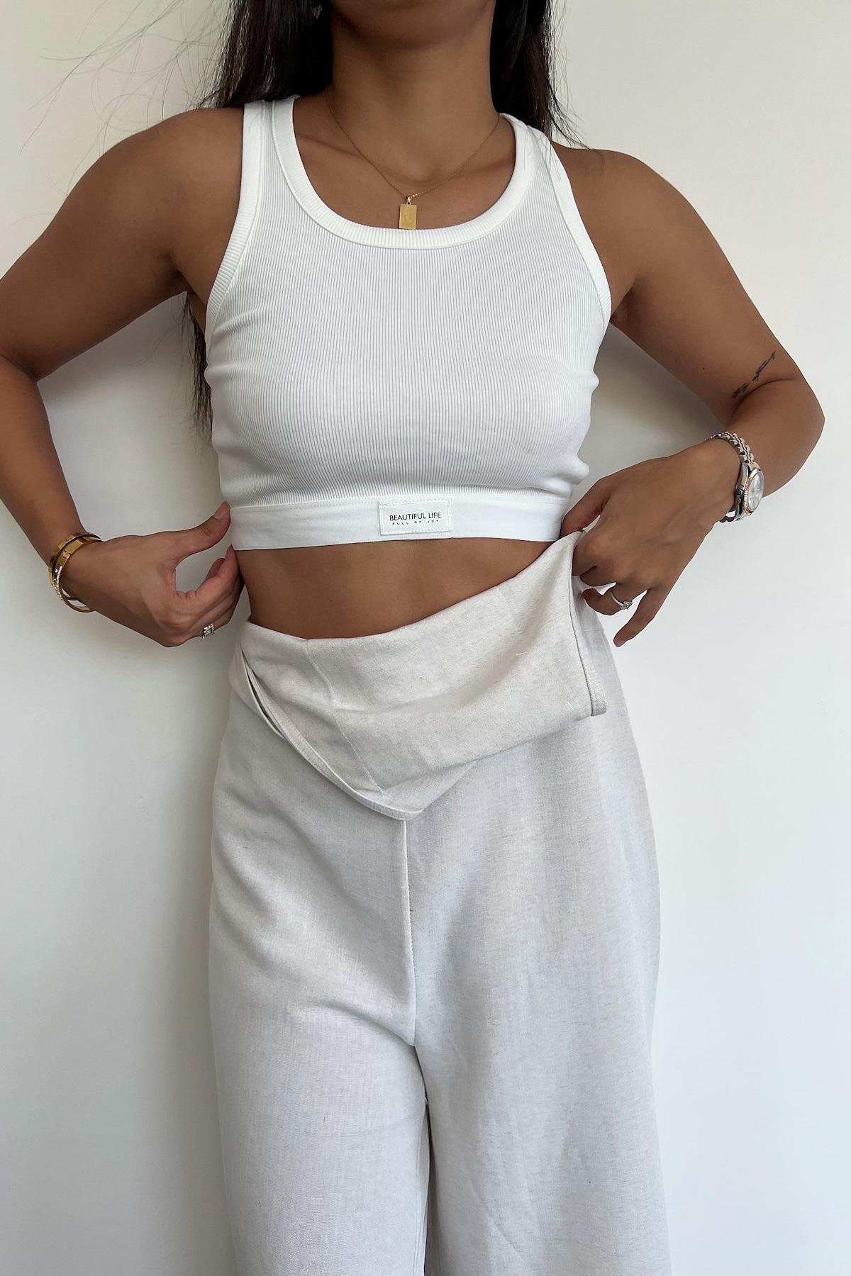 FITILLI HALTER YAKA CROP BLUZ EKRU