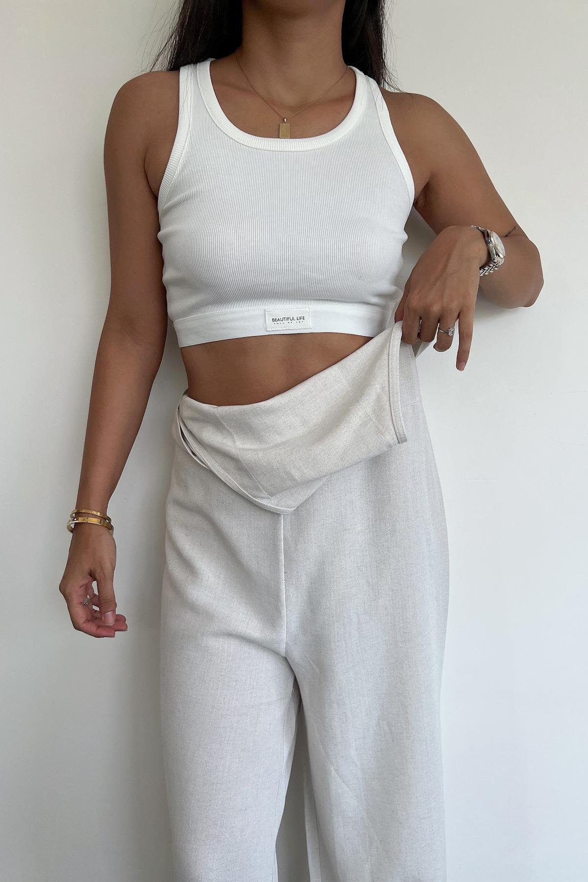 FITILLI HALTER YAKA CROP BLUZ EKRU