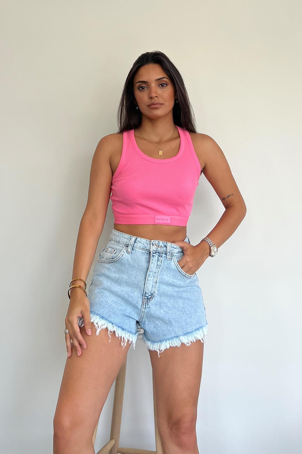 FITILLI HALTER YAKA CROP BLUZ