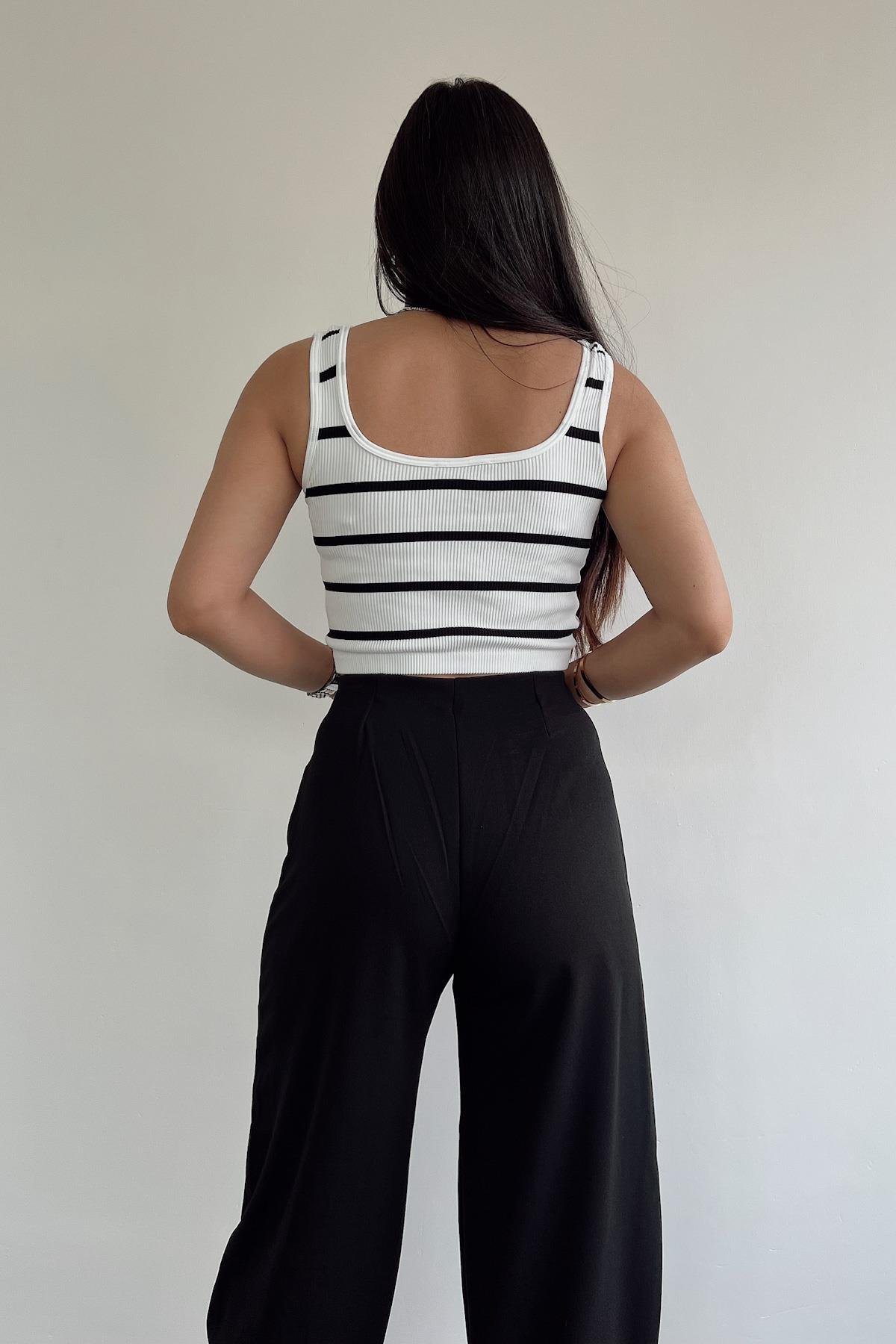 SCHWARZ-WEISS GESTREIFTER CROP-ATHLETTE