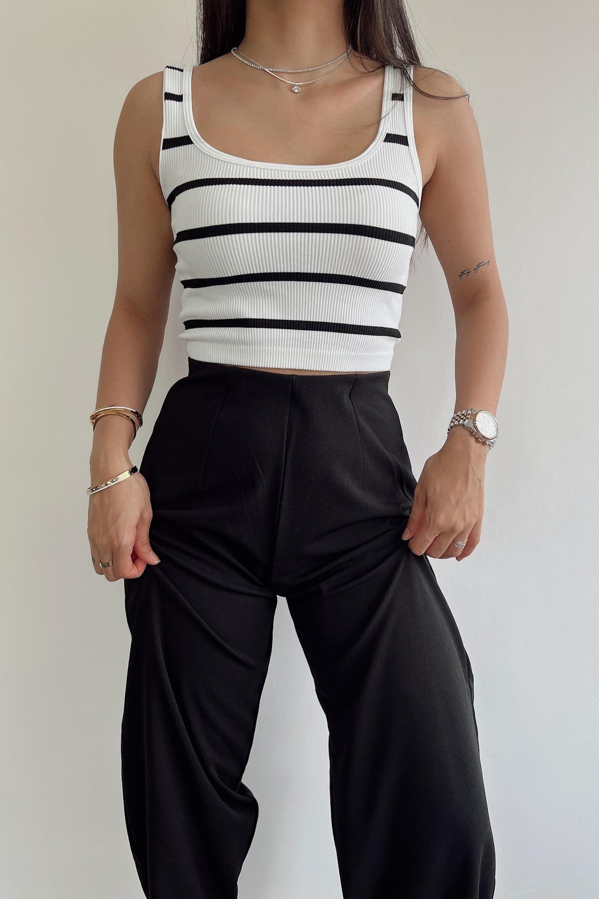 SCHWARZ-WEISS GESTREIFTER CROP-ATHLETTE