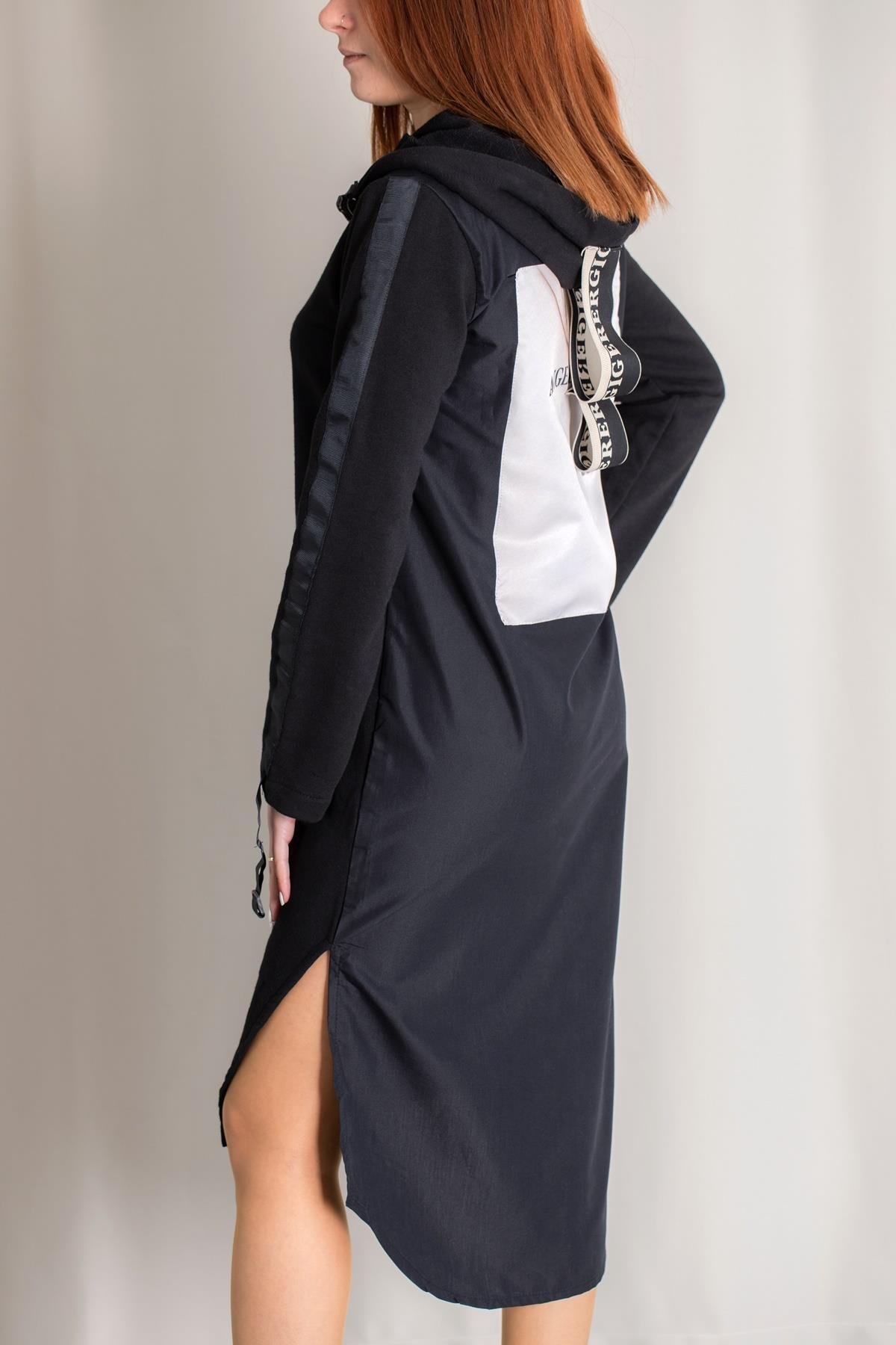 ARKASI BASKILI ELBİSE SİYAH