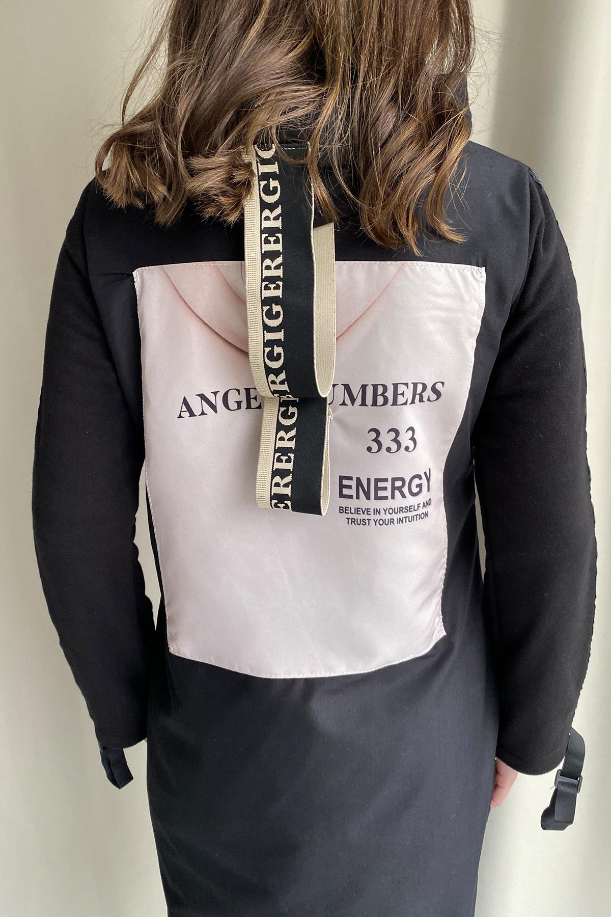 ARKASI BASKILI ELBİSE SİYAH