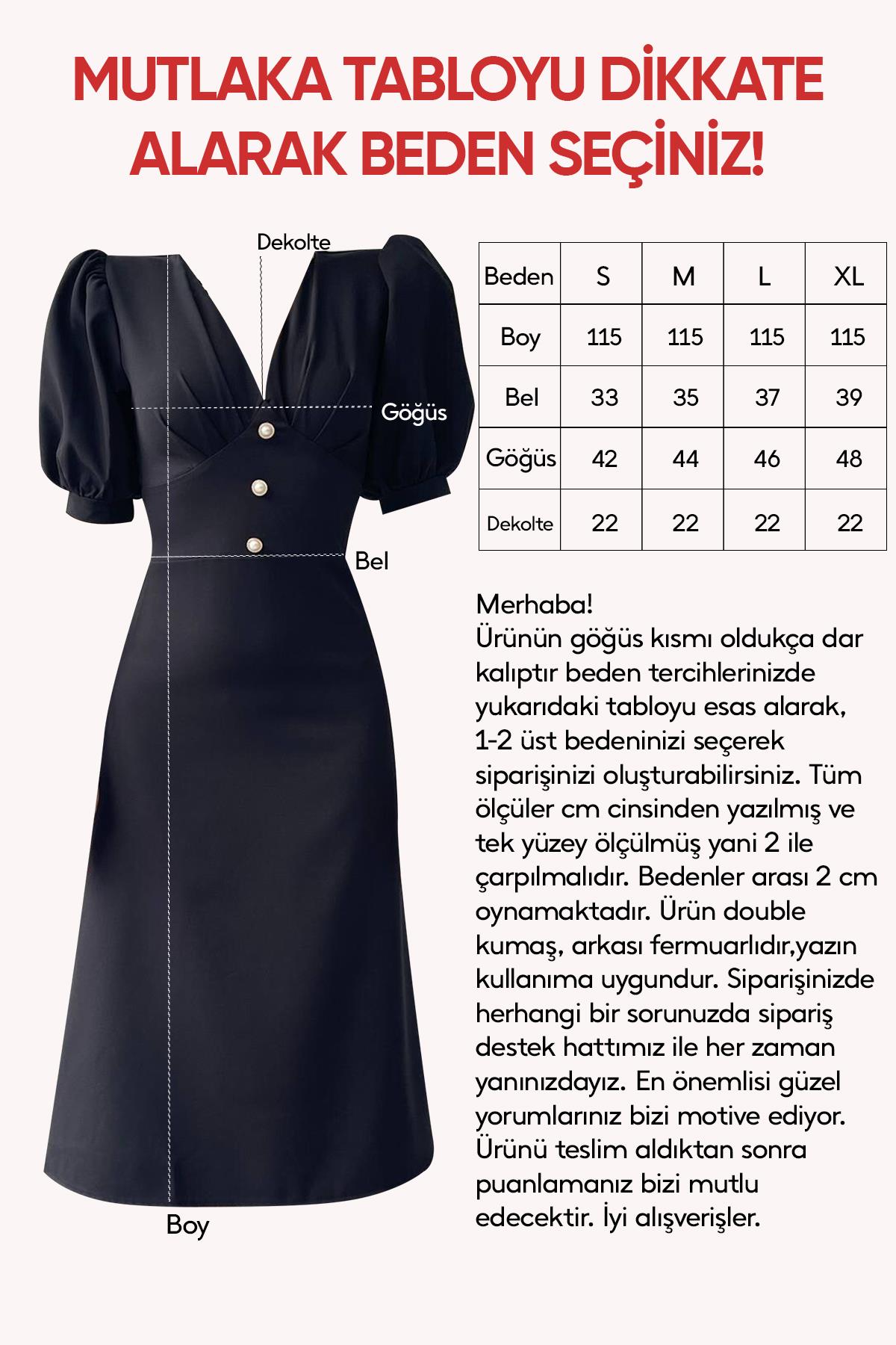 BALON KOL ÖNÜ DÜĞME DETAY MİDİ BOY ELBİSE BEYAZ