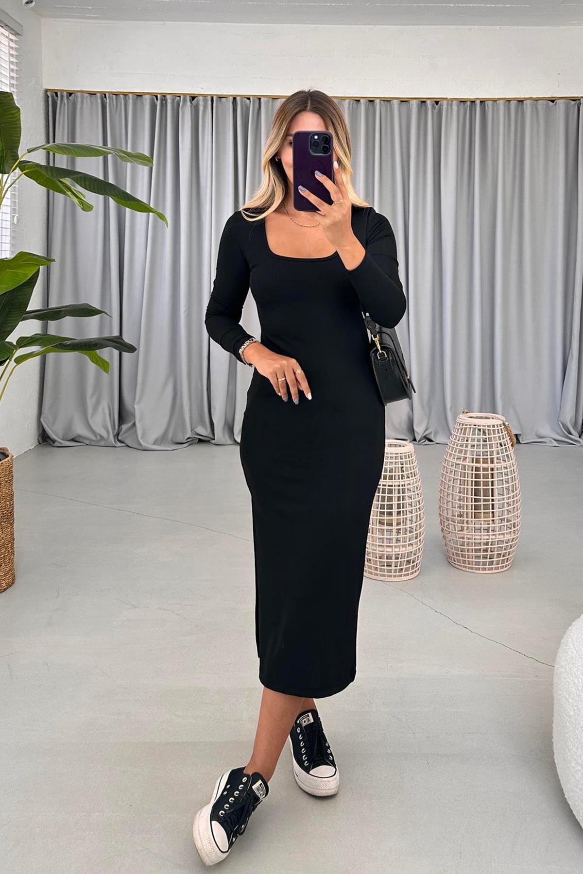 LYCRA-MIDIKLEID MIT RUNDHALS