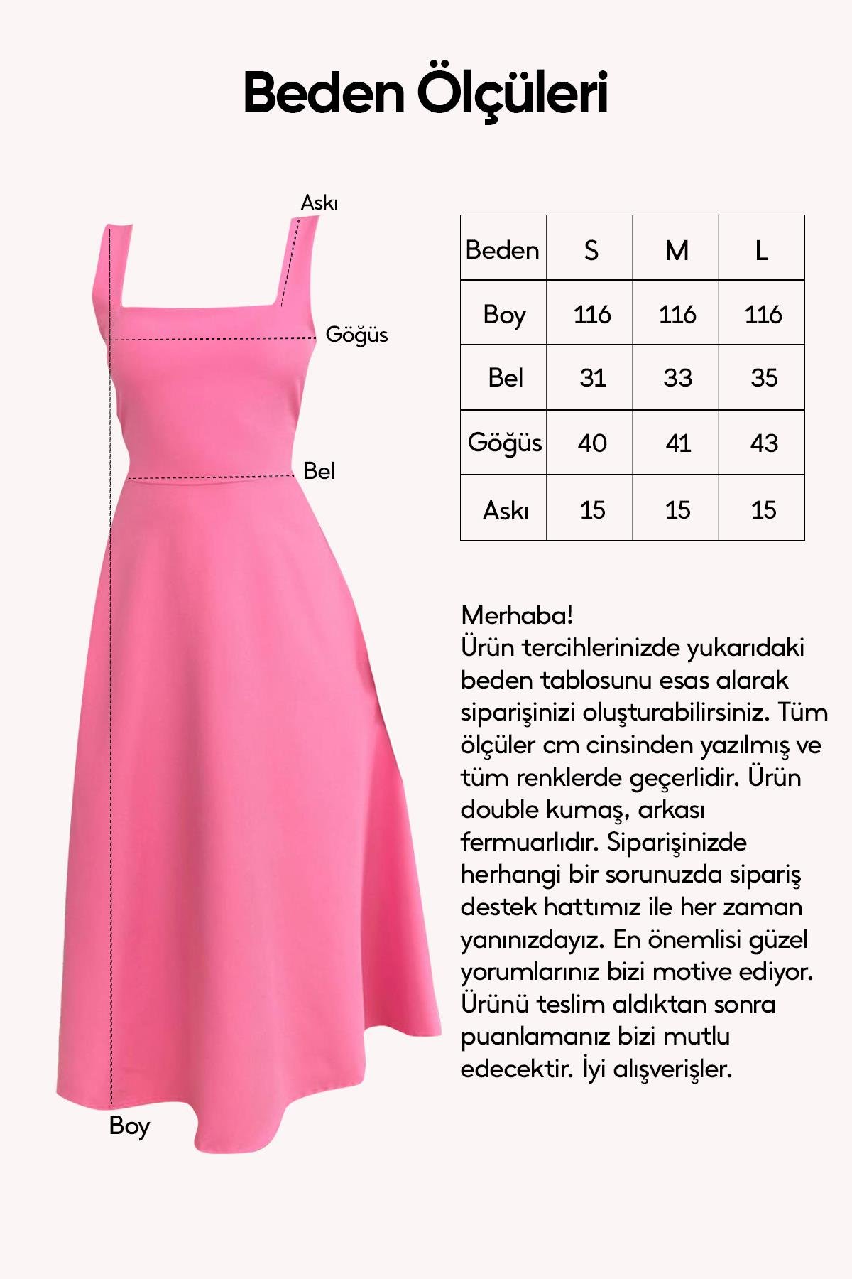 LORA KARE YAKA KALIN ASKI TASARIM MİDİ BOY ELBİSE PEMBE