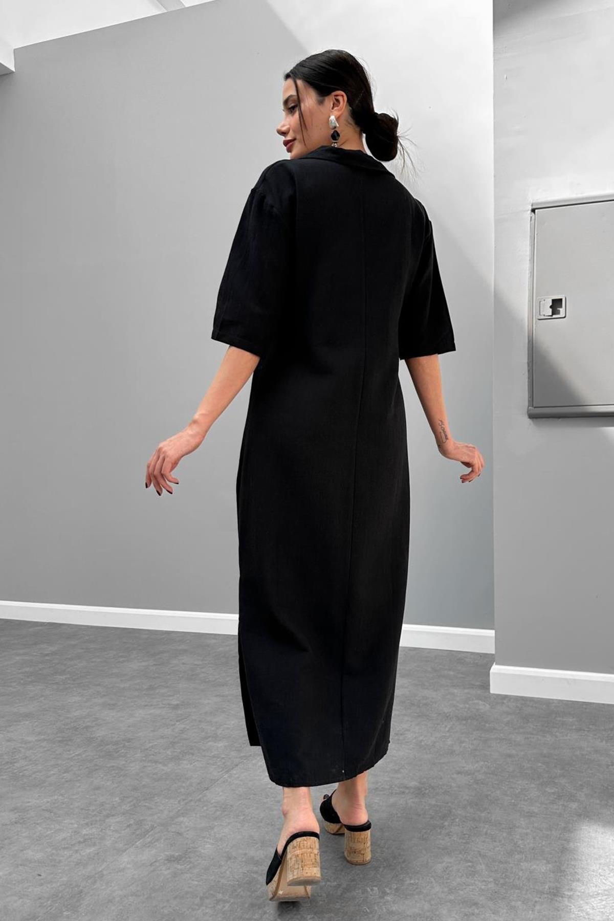 KETEN GÖMLEK ELBİSE SİYAH
