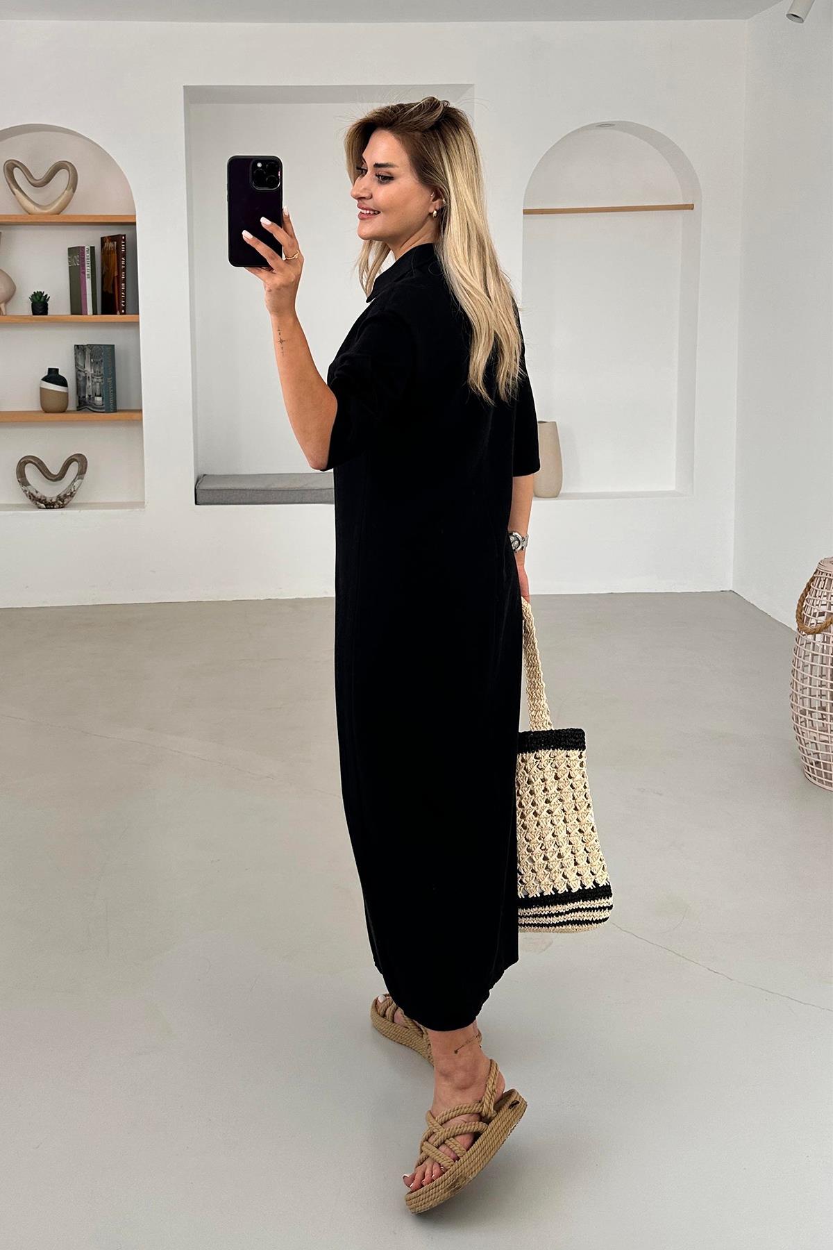 KETEN GÖMLEK ELBİSE SİYAH