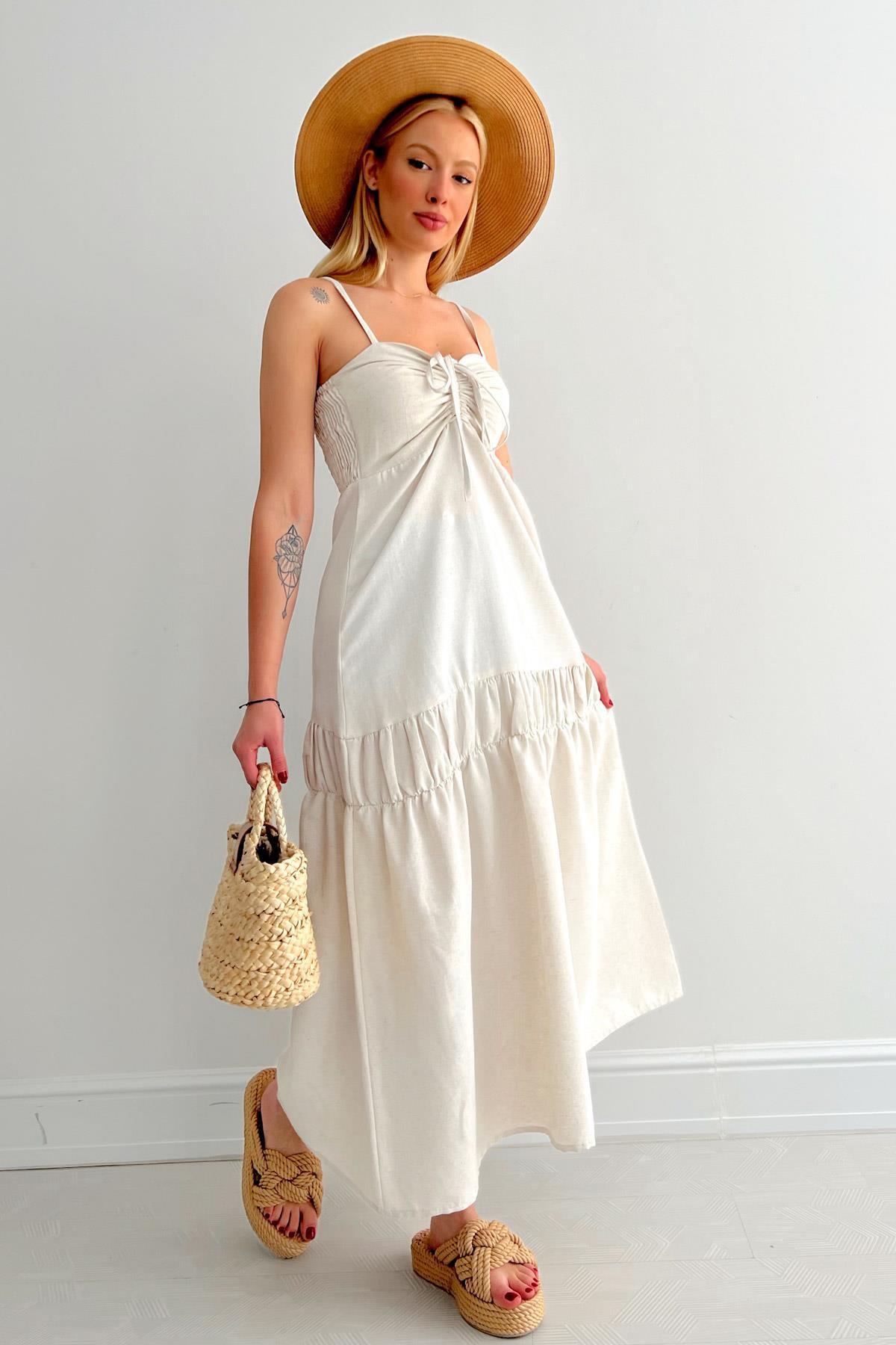 ПОДВЕСНОЕ ЛЬНЯНОЕ ПЛАТЬЕ С РУБАШКОЙ ПЕРЕДОМ