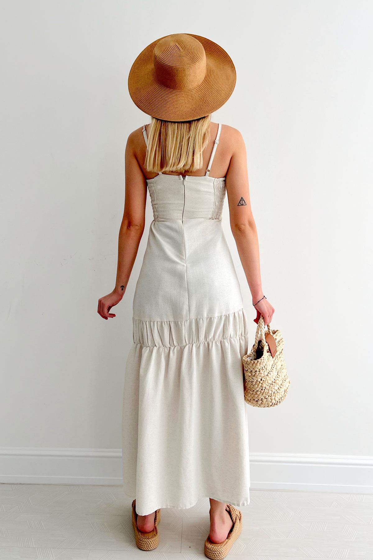 ПОДВЕСНОЕ ЛЬНЯНОЕ ПЛАТЬЕ С РУБАШКОЙ ПЕРЕДОМ