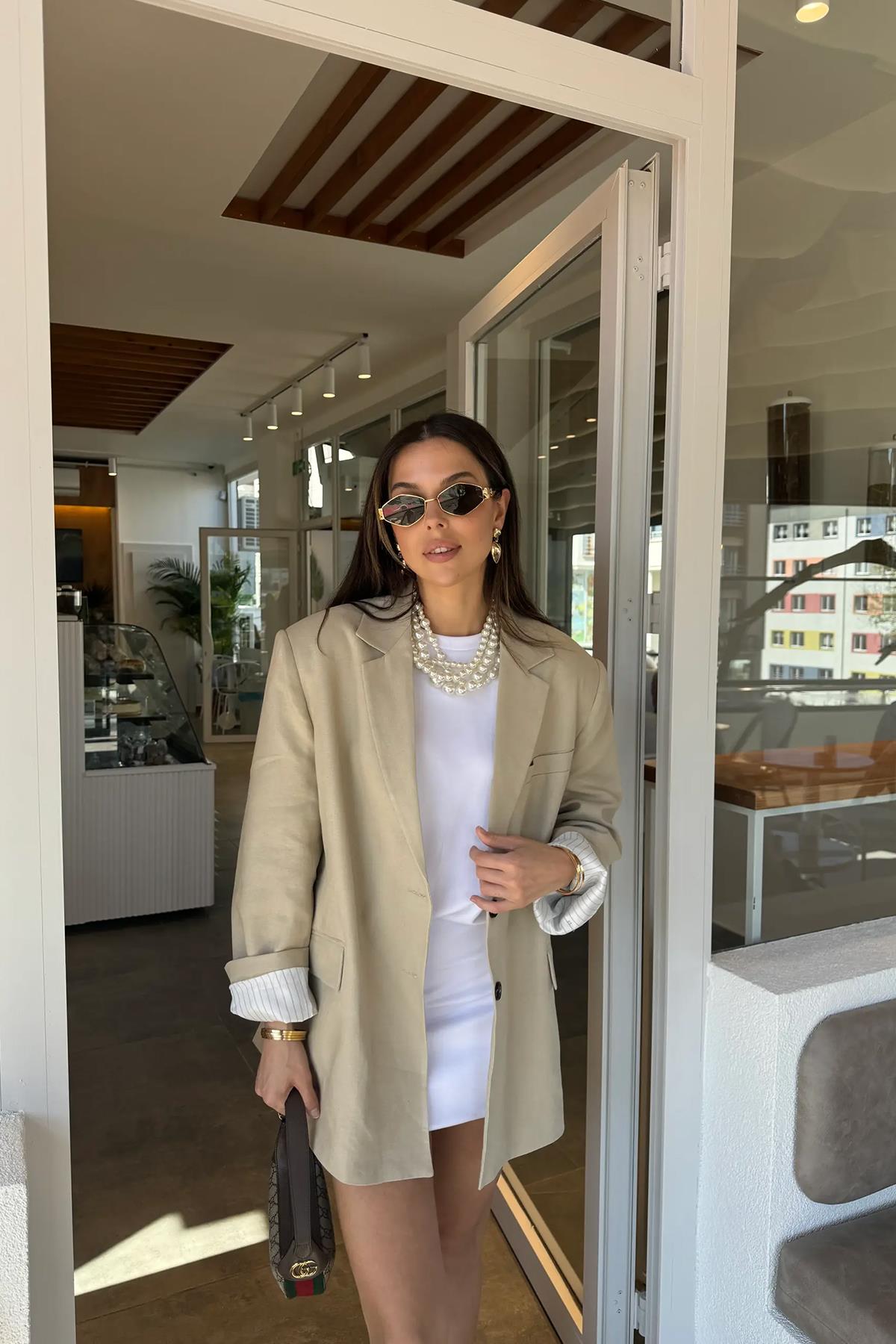 VATKALI MİNİ ELBİSE BEYAZ