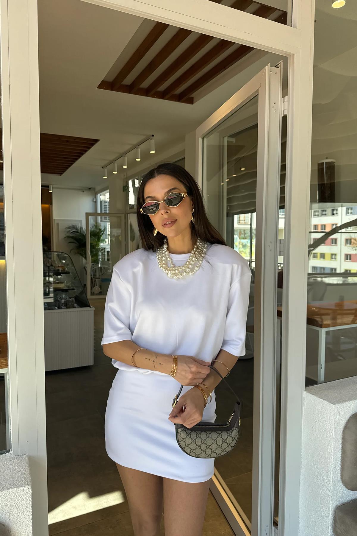 VATKALI MİNİ ELBİSE BEYAZ