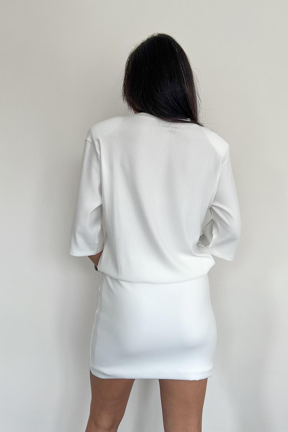 VATKALI MİNİ ELBİSE BEYAZ