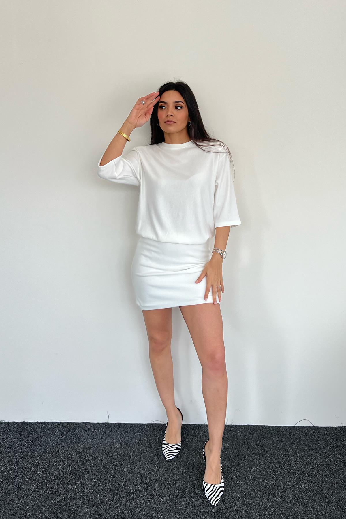 VATKALI MİNİ ELBİSE BEYAZ