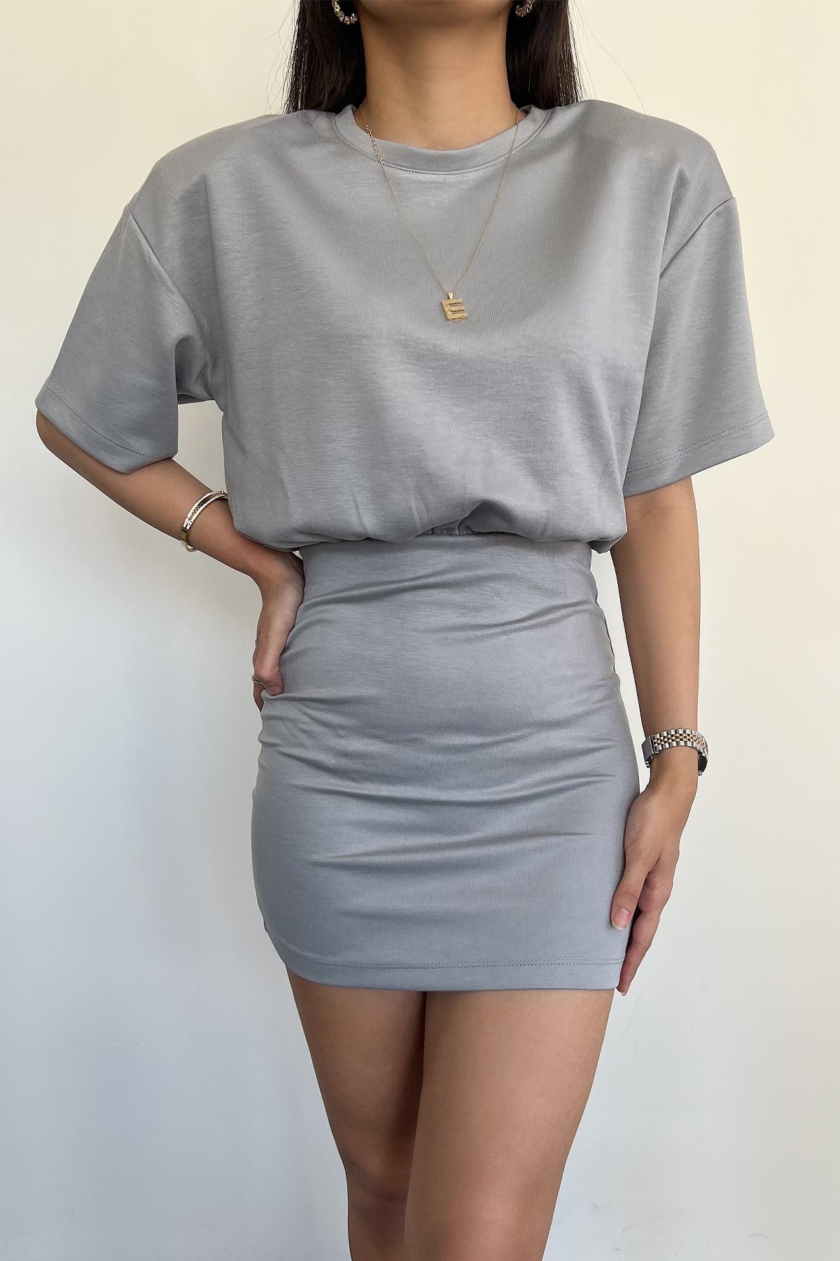 VATKALI MİNİ ELBİSE GRİ